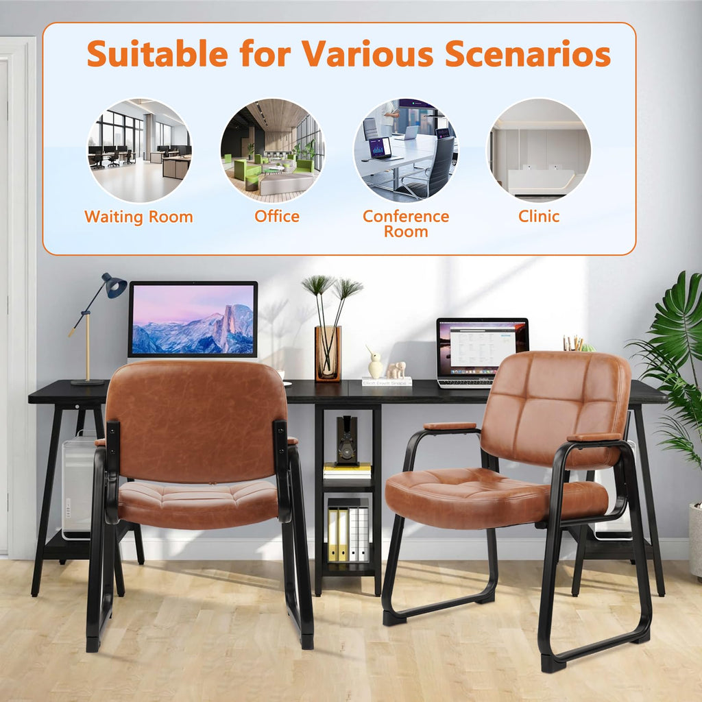 CLATINA Big & Tall 500 lbs Leather Office Reception Chair No Wheels with Padded Arms, Waiting Room Guest Chair for Elderly Home Desk Conference Room Lobby Side Salon Clinic, Black