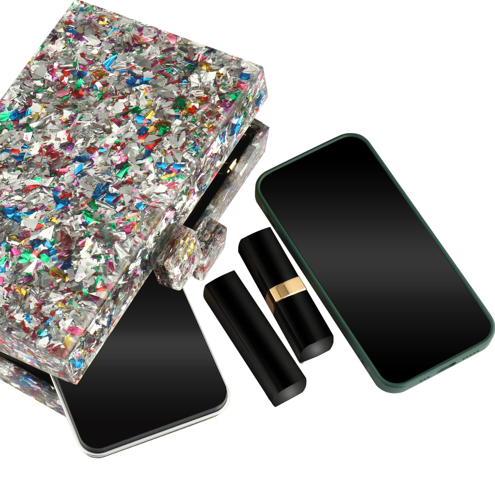 Gets Acrylic Purses and Handbags for Women Multicolor Perspex Geometric Patterns Box Clutch Banquet Evening Crossbody Handbag