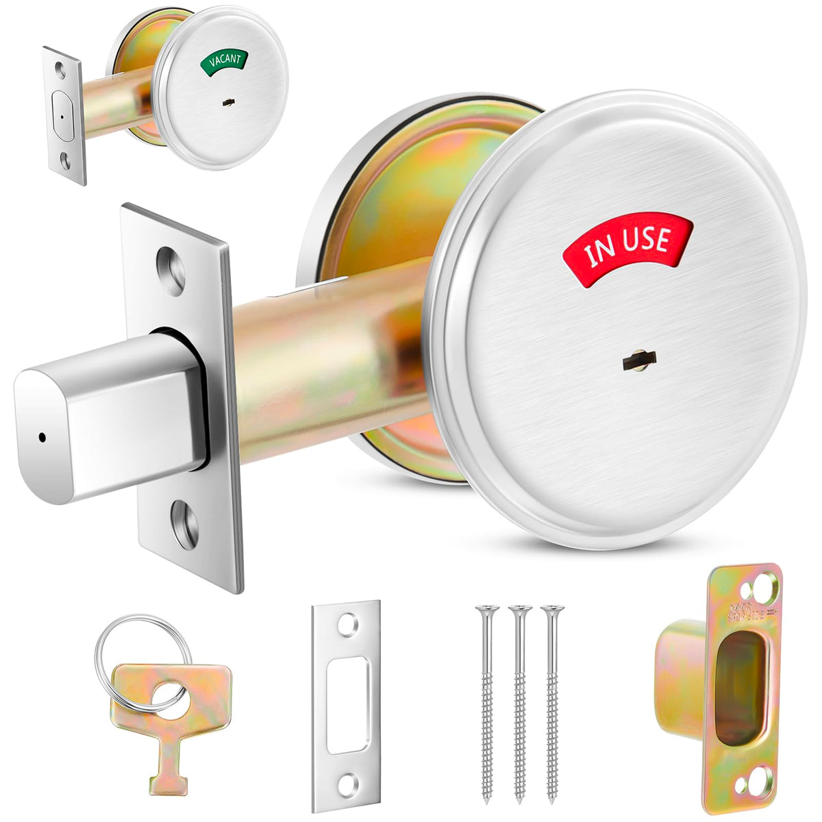 Tandefio 1 Pcs Vacant Occupied Bathroom Lock, in Use Deadbolt with Occupancy Indicator, 304 Stainless Steel, Fit Door Thickness 1 3/8" to 2", Not Adjustable, for Restaurants, Hotels, Offices (Black)