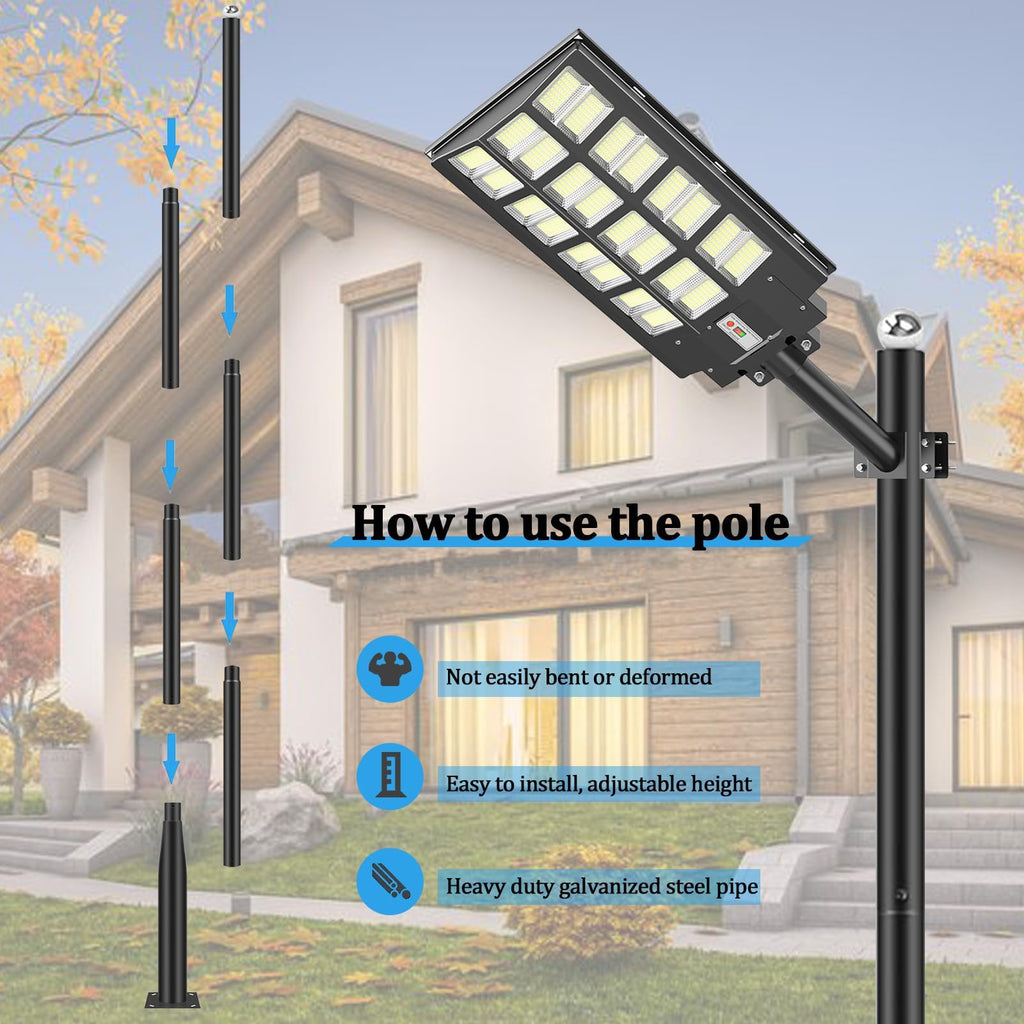 Outdoor Light Pole with Fillable Base, 8ft Cast Iron Lamp Post, 5-Section Heavy Duty Adjustable Pole for Garden, Yard, Pathway & Parking Lot, Portable Sand/Water Box Street Light Stand