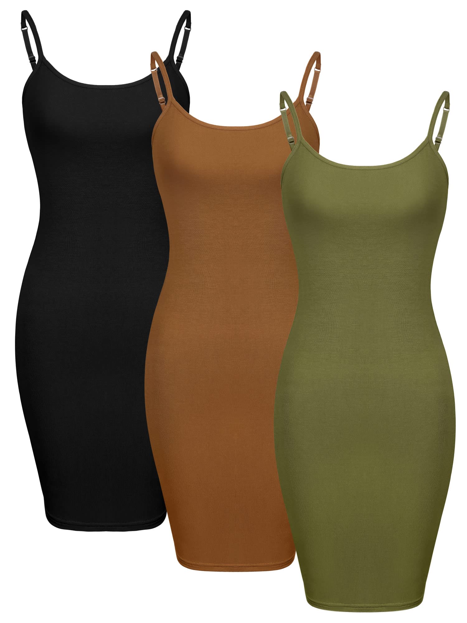 WILLBOND 3 Pieces Women's Basic Cami Long Tanks Dress Spaghetti Strap Slips for Under Dresses, Long Camisoles for Layering
