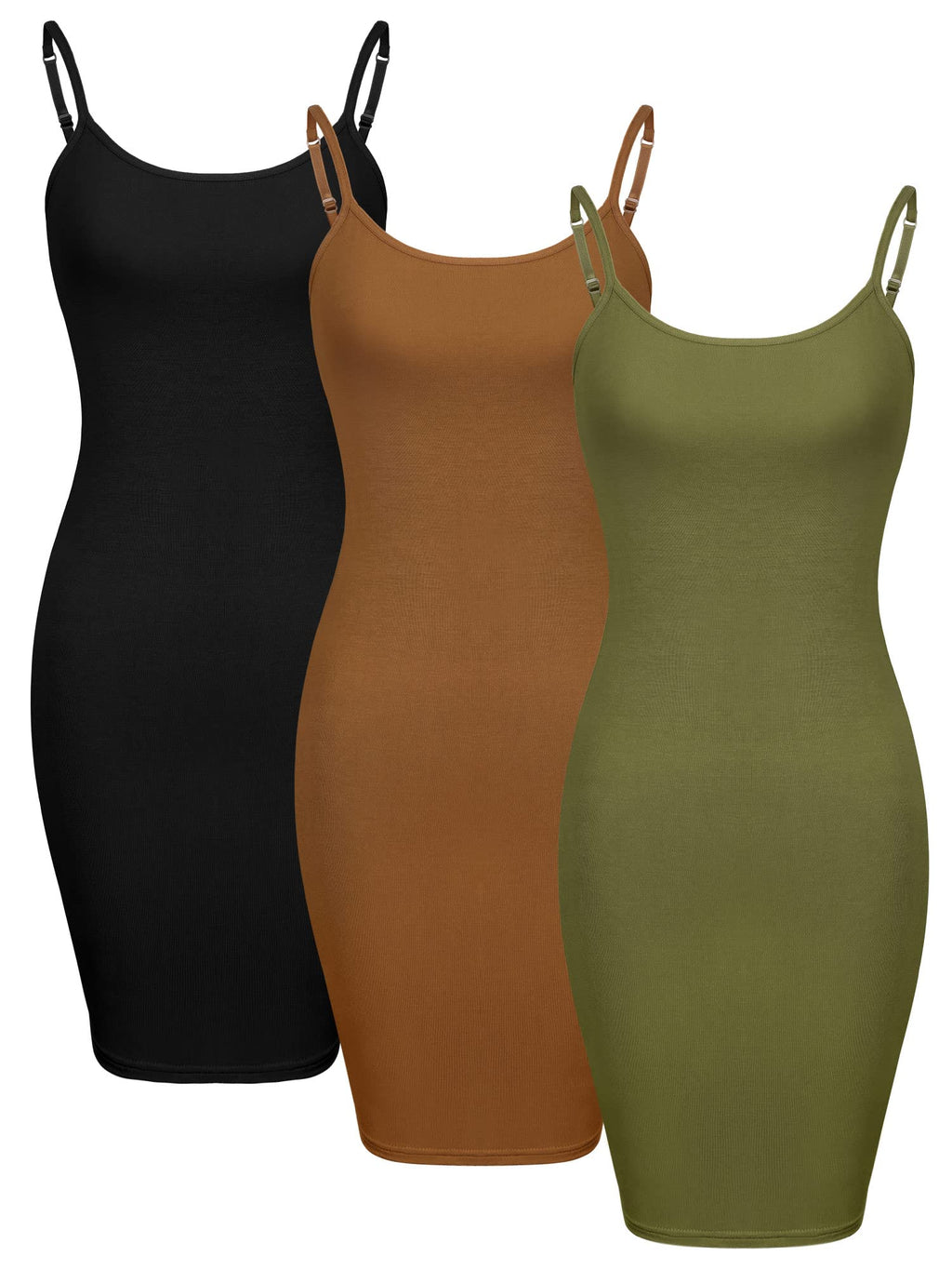 WILLBOND 3 Pieces Women's Basic Cami Long Tanks Dress Spaghetti Strap Slips for Under Dresses, Long Camisoles for Layering