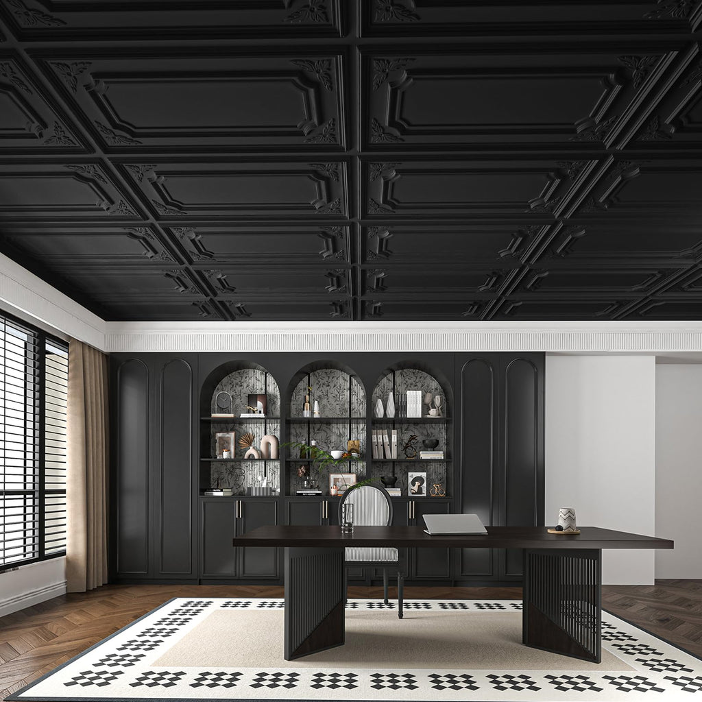 Art3dwallpanels 12 Pack Drop Ceiling Tiles, 2x4 Ft PVC Decorative 3D Wall Panel, Glue Up Ceiling Covering Panels for Basement Kitchen Bathroom, 24x48 Inch, Cover 96 Sq. Ft, White