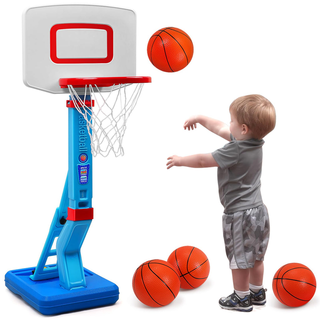 SUPER JOY Toddler Basketball Hoop - Height Adjustable Kids Basketball Hoops for Indoor & Outdoor Play - Portable Mini Basketball Goal for Poolside- Game Sport Toys for Boys & Girls Age 1 2 3 4 5