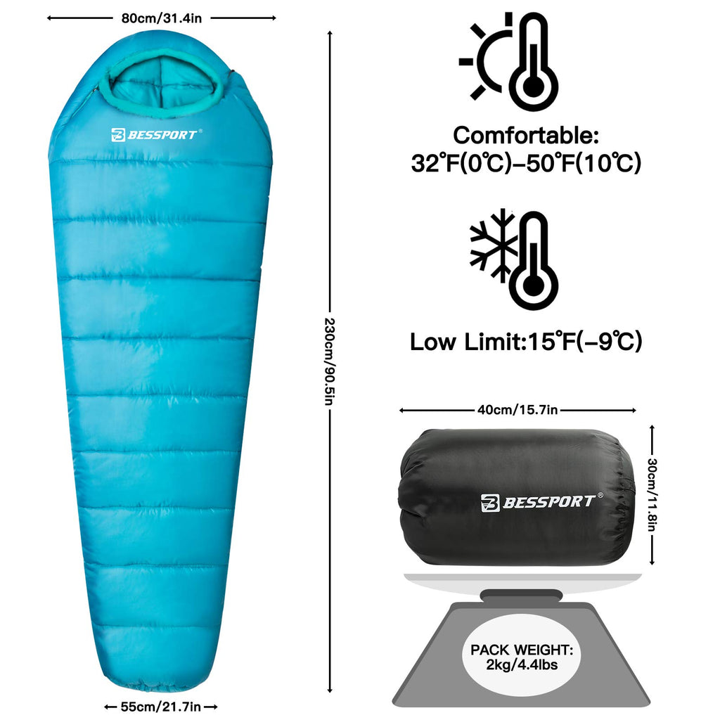 Bessport Mummy Sleeping Bag | 15-45 ℉ Extreme 3-4 Season Sleeping Bag for Adults Cold Weather– Warm and Washable, for Hiking Traveling & Outdoor Activities