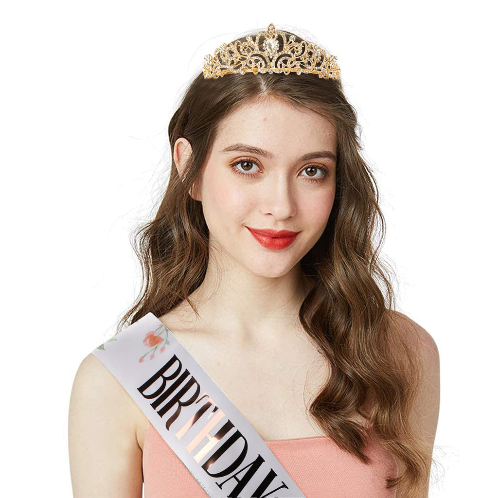 COCIDE Birthday Silver Tiara and Crowns Kit - Silver Tiara, Crown, Sash, Rhinestone Headband, Glitter Sash for Women & Girls Birthday Party Decorations