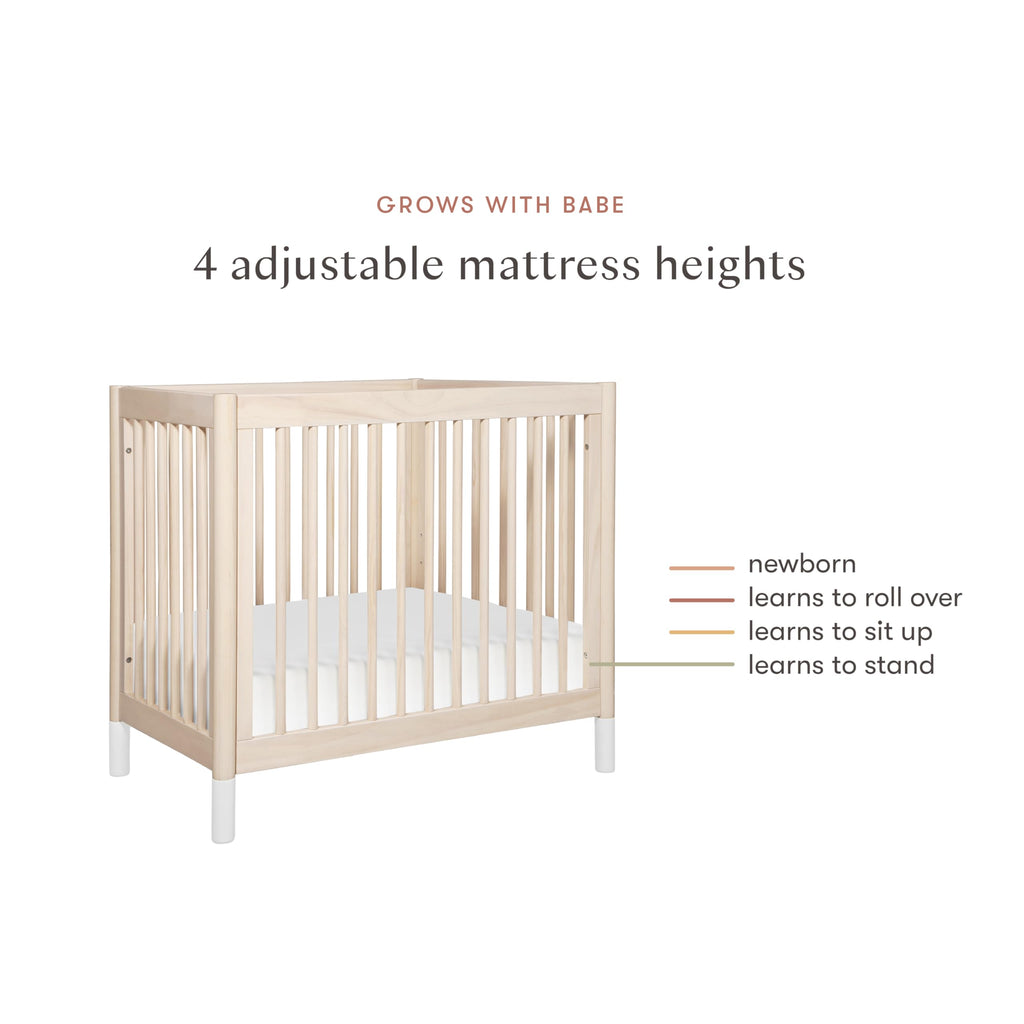 Babyletto Gelato 4-in-1 Convertible Mini Crib with Toddler Bed Conversion in Honey with Vegan Tan Leather Feet, Greenguard Gold Certified