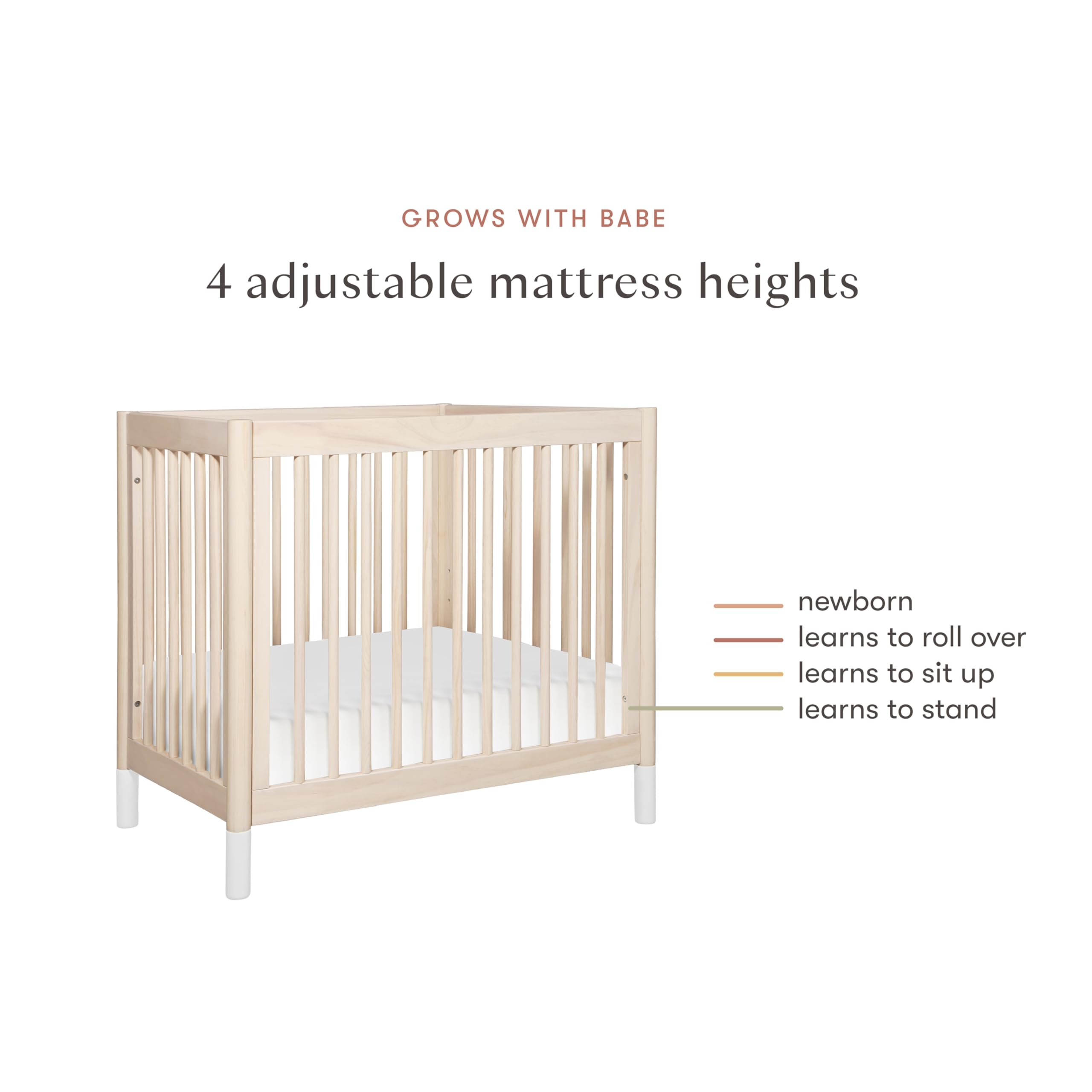 Babyletto Gelato 4-in-1 Convertible Mini Crib with Toddler Bed Conversion in Honey with Vegan Tan Leather Feet, Greenguard Gold Certified