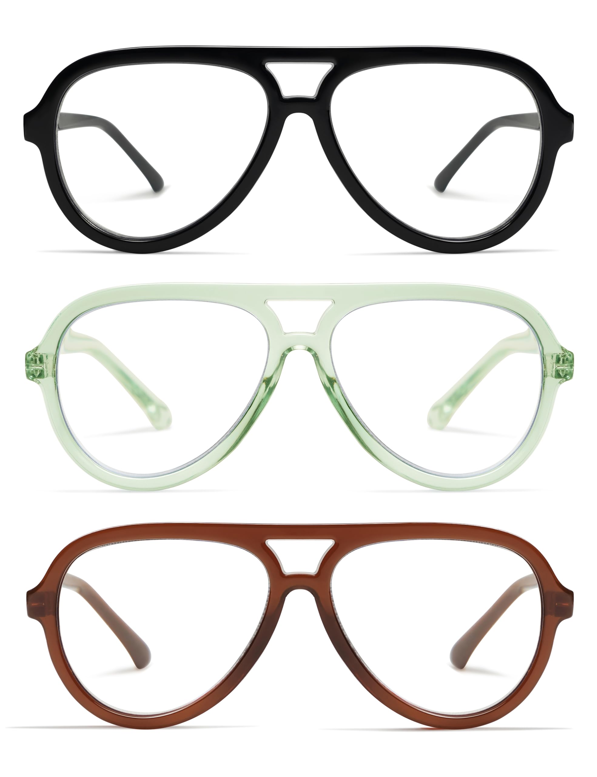 AMOMOMA 3 Pack Retro Oversized Aviator Reading Glasses for Women Men,Classic Large Reader Blue Light Computer Frame AM6111