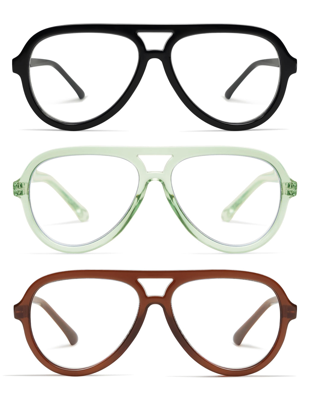 AMOMOMA 3 Pack Retro Oversized Aviator Reading Glasses for Women Men,Classic Large Reader Blue Light Computer Frame AM6111