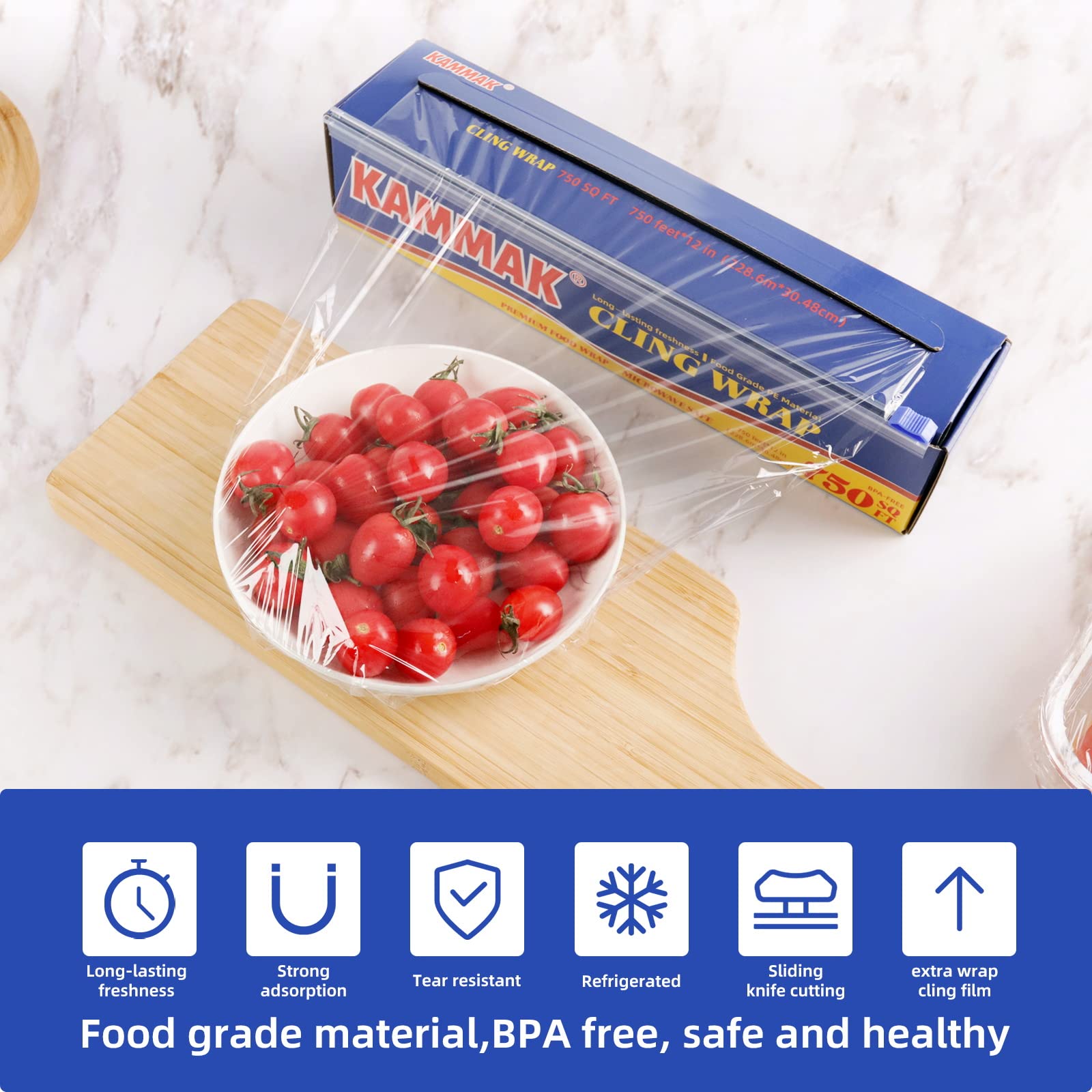 KAMMAK Plastic Wrap with Slide Cutter Food Cling Wrap 12 Inch Kitchen Cling Film BPA-Free Microwave-Safe 300 Ft Roll Food Service Film Quick Cut for Restaurant (2 Pack)