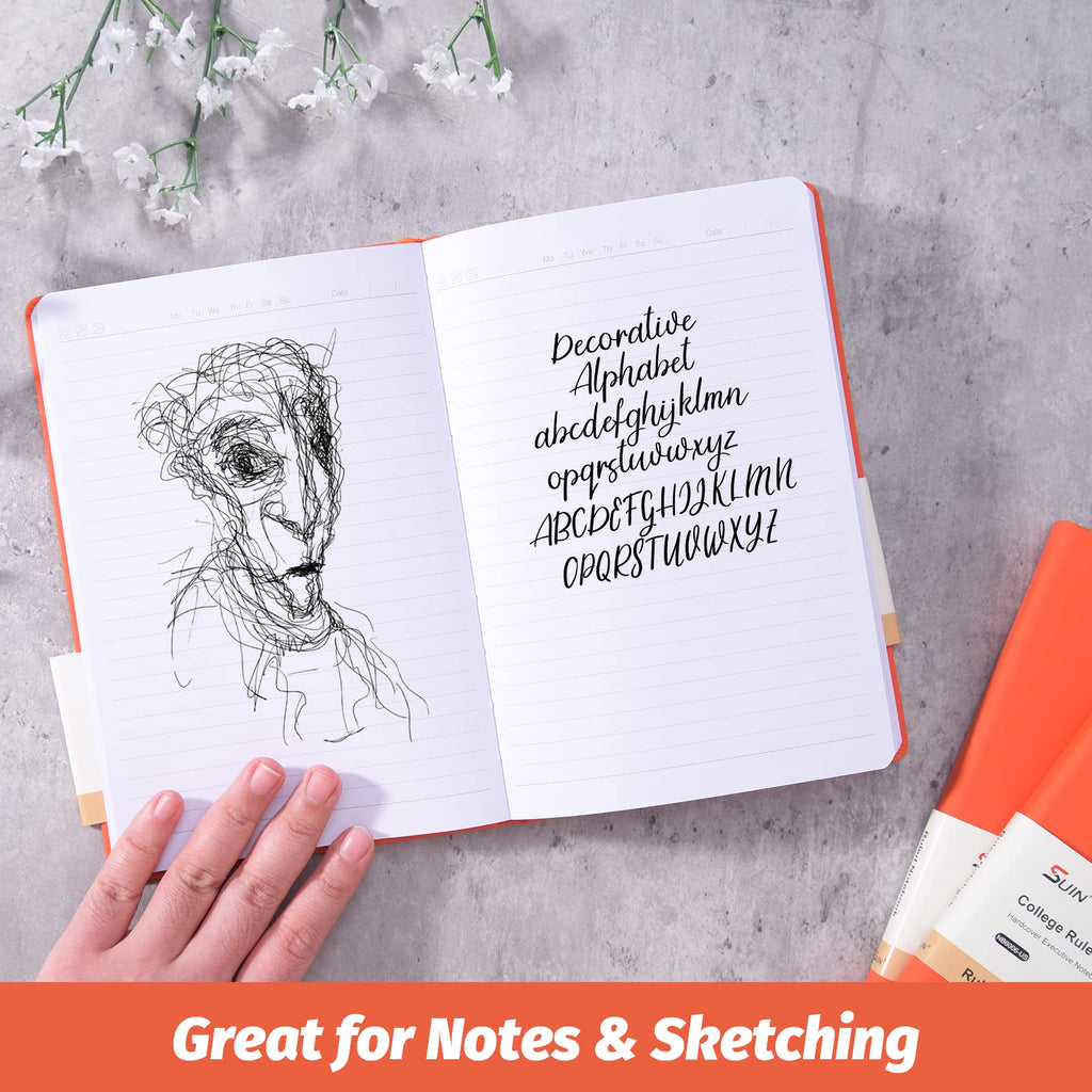 SUIN Hardcover-Journal-Notebooks, A5 Lined Journals Notebook for Writing 200 Pages, 8.2 x 5.5 inch, Classic Ruled Notebooks for Work/Travel/College (Black - 6 Pack)