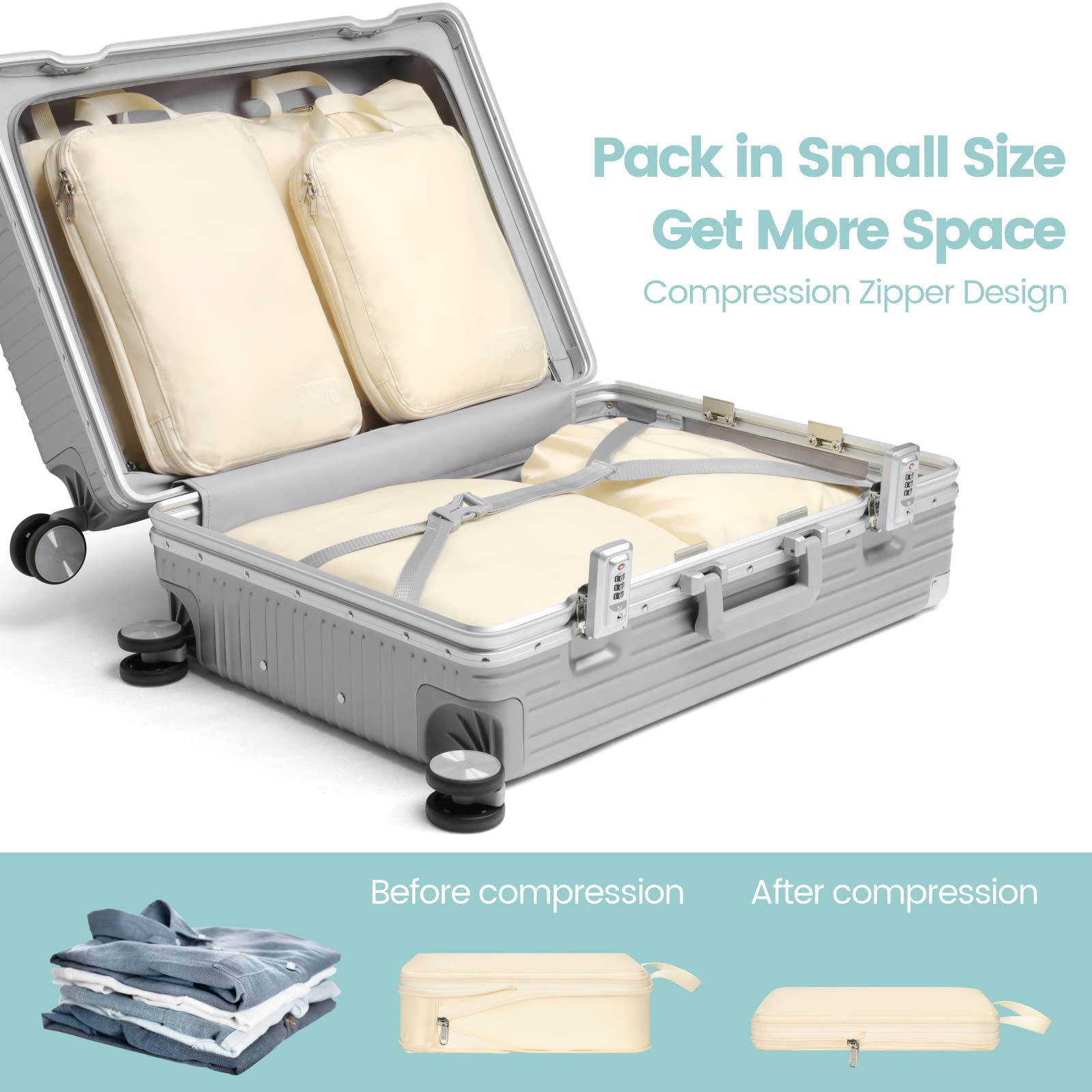 Cambond Compression Packing Cubes for Travel - Lightweight Expandable Travel Bags Luggage Organizers Travel Essentials Compression Cubes for Travel Space Saver for Carry on Suitcases Organizer