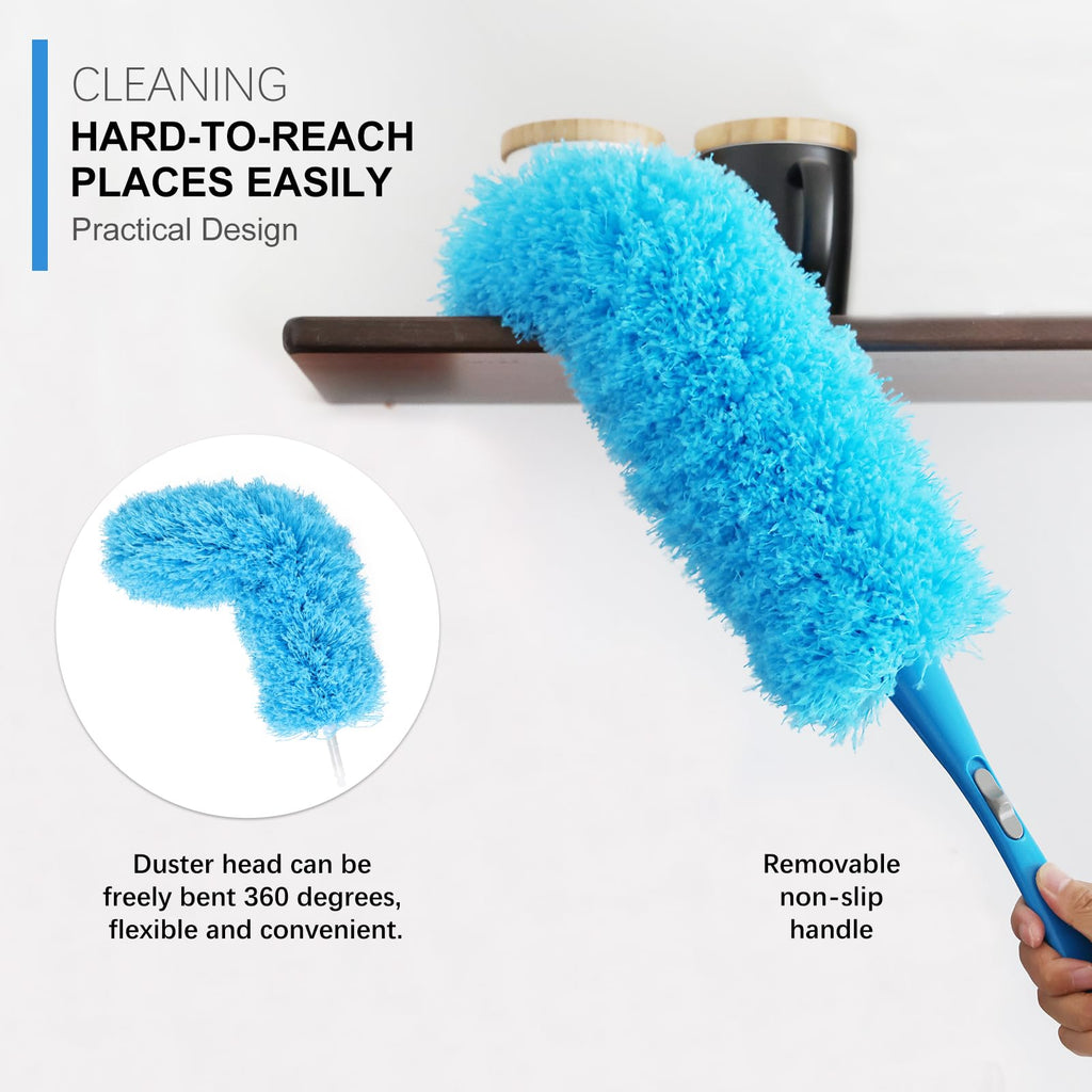 Ceiling Fan Cleaner Duster Reusable Microfiber Removable Duster with Extension Pole Adjusts 12 to 71 Inch for Cleaning Walls Bookshelves Furniture Door Window Top (Blue)