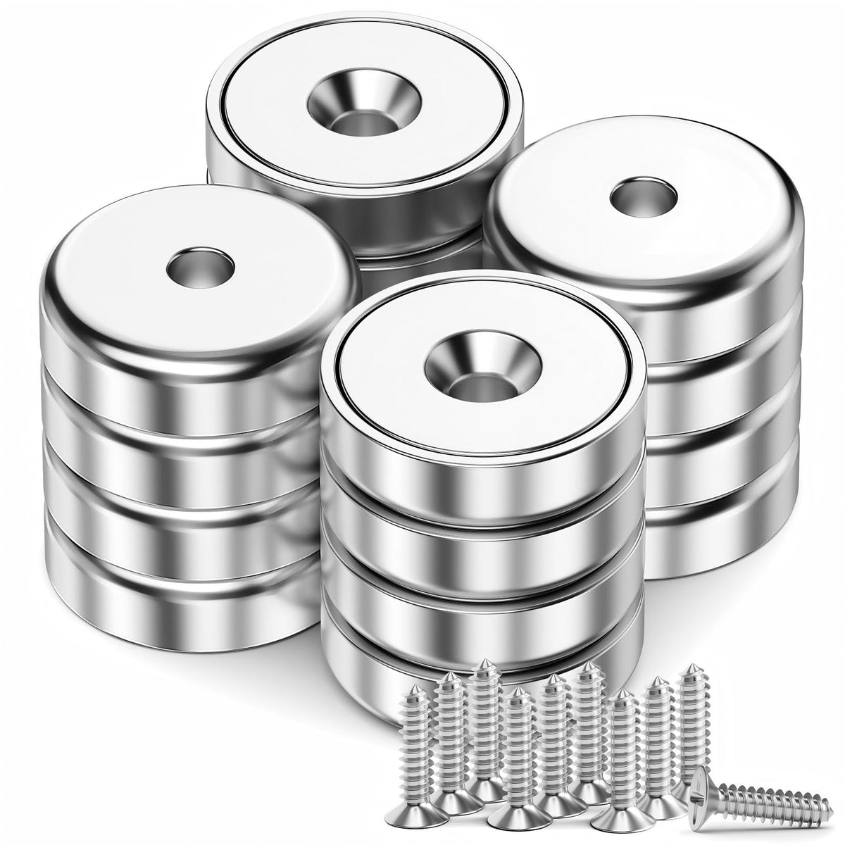 VNDUEEY Magnets with Holes, Strong Rare Earth Magnets, 8 Pack 40LBS Neodymium Cup Magnet with Stainless Screws for Wall Mounting, Round Base Disc Magnet for Kitchen, Office, Workplace, DIY Craft
