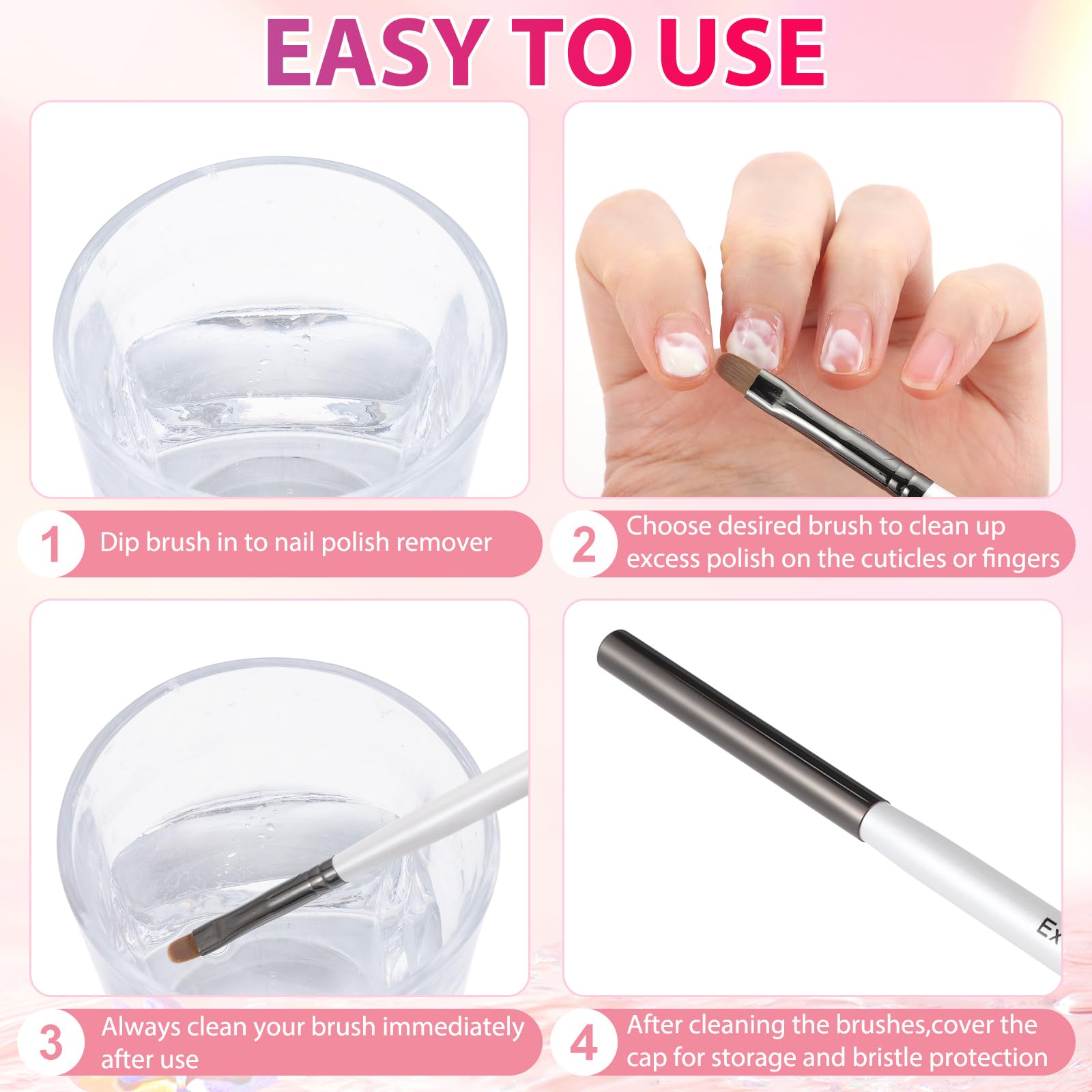 Nail Art Clean Up Brushes,Nail Brushes for Cleaning Polish Mistakes on the Cuticles, Acetone Resistant Nail Brush, Fingernail Cleaning Brushes for Nail Art and Designs (2 Pcs Round&Angled)