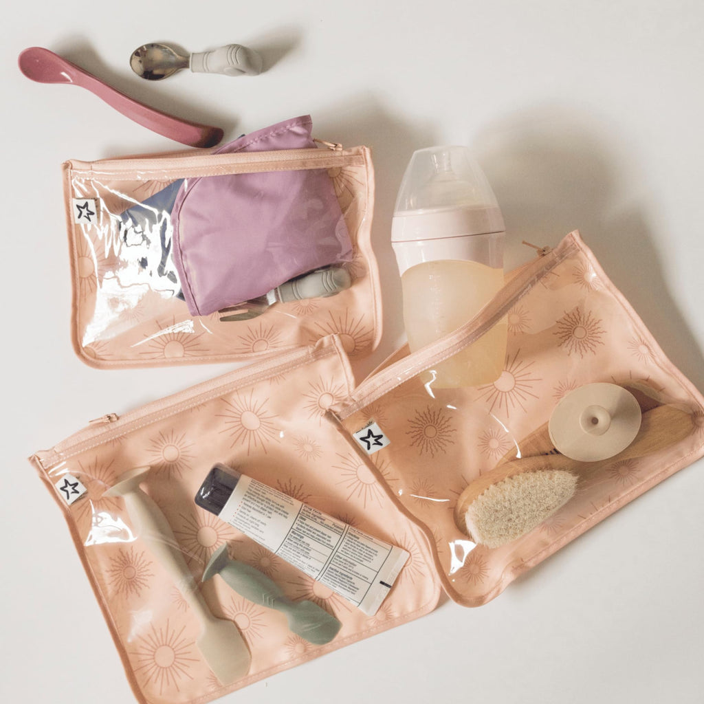 Tiny Twinkle Diaper Bag Organizing Pouches|3 Pack Mess-Proof Clear Front Travel Organizer Bags&TSA Approved Toiletry Bag Set for Baby and Mom Essentials
