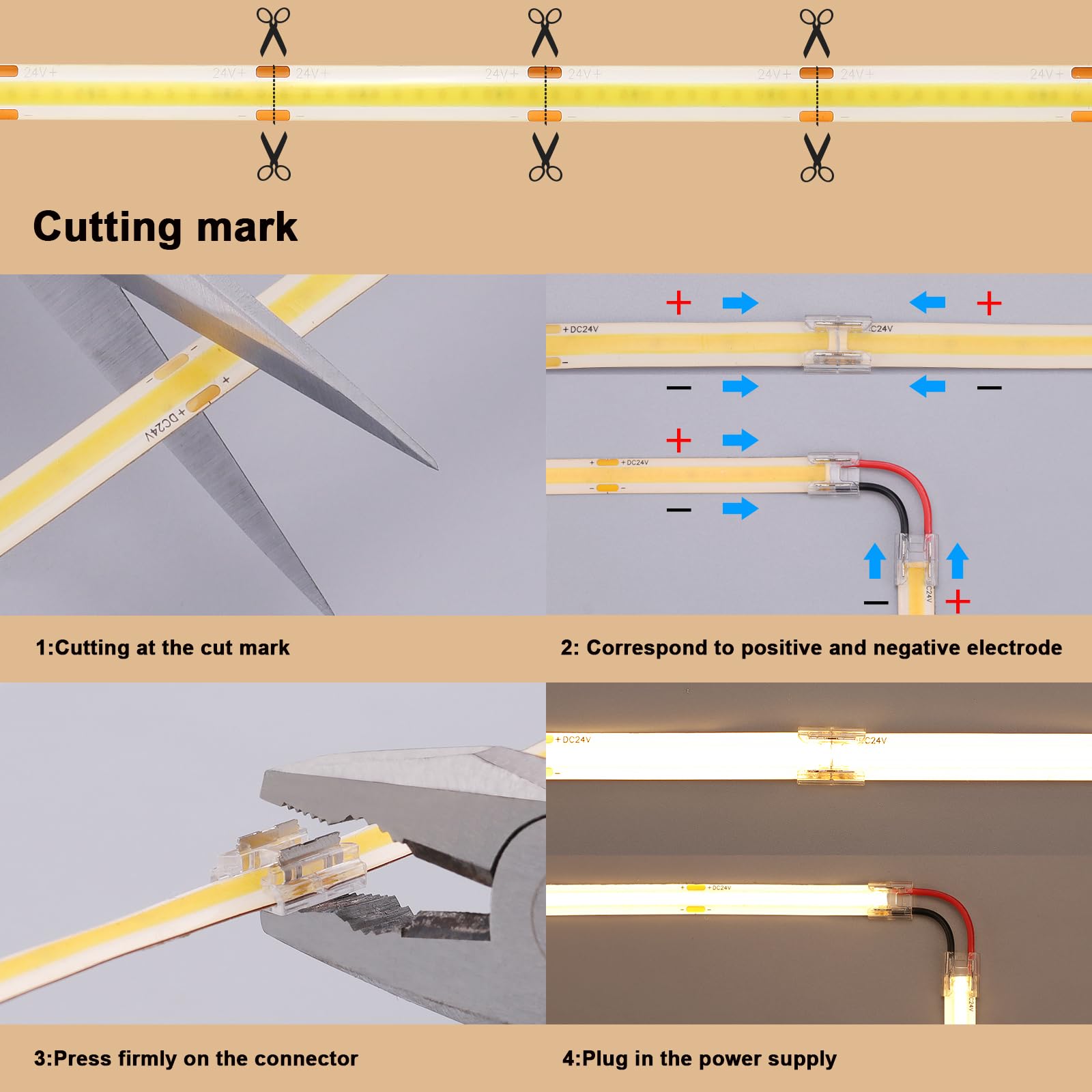 BENLUN 24V COB LED Strip Light 65.6ft (2 Rolls of 32.8ft) Kit, 3000K Warm White Cuttable 11W/M 312LEDs/M CRI 93 LED Tape Lights with Power Supply for Bedroom Kitchen Living Room Ceiling