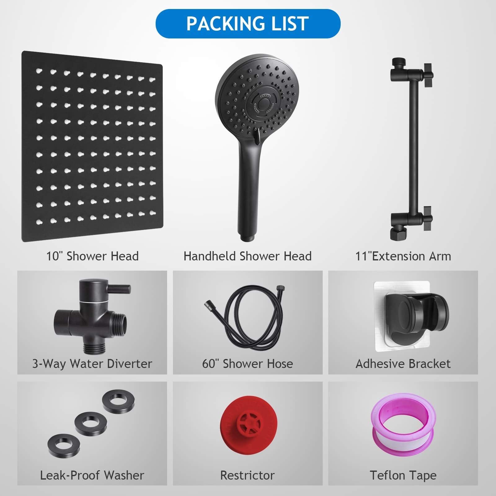 Shower Head Combo(Brushed Nickel),8 Inch High Pressure Rain Shower Head with 11 Inch Adjustable Extension Arm and 5 Settings Handheld Shower Head Combo,Powerful Shower Spray Against Low Pressure Water
