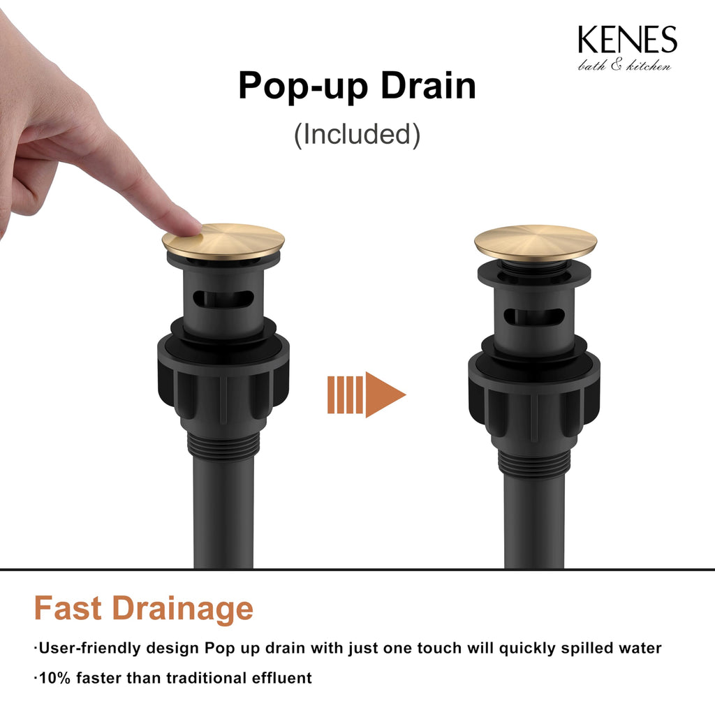KENES Black and Gold Single Handle Bathroom Sink Faucet, Modern Prep Wet Bar Sink Faucet with Drain Assembly & Deck Plate, Vanity Faucets for Farmhouse RV Camper Utility, KE-9005B-BG
