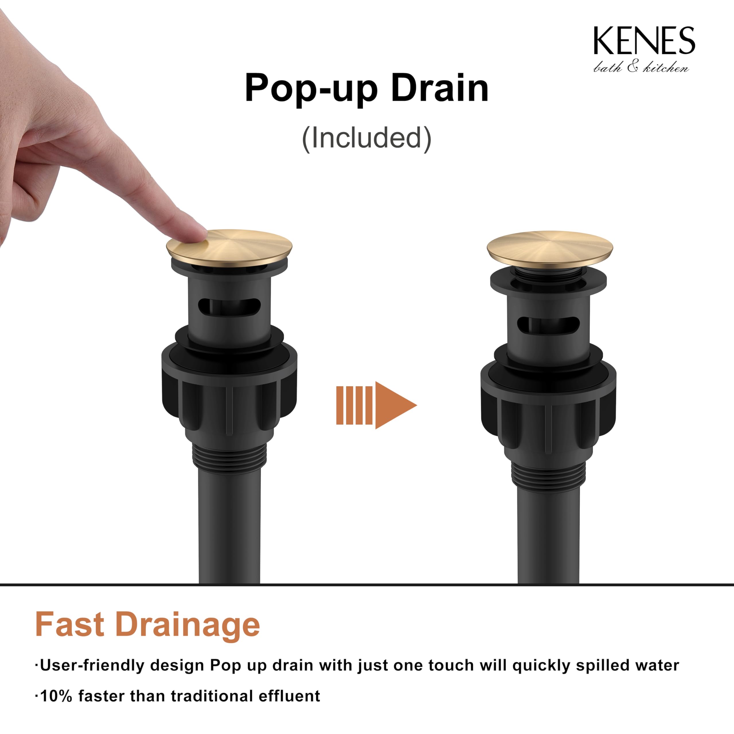 KENES Black and Gold Single Handle Bathroom Sink Faucet, Modern Prep Wet Bar Sink Faucet with Drain Assembly & Deck Plate, Vanity Faucets for Farmhouse RV Camper Utility, KE-9005B-BG