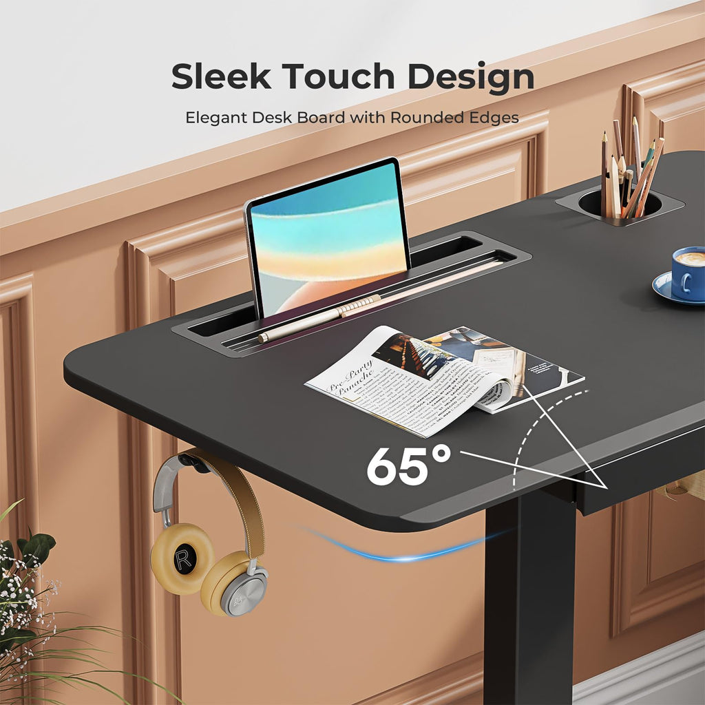 Small Mobile Standing Desk with Drawer, 23.6"x19.7" Rolling Laptop Cart on Wheels, Height Adjustable Sit Stand Computer Workstation with Storage for Compact Space, Black