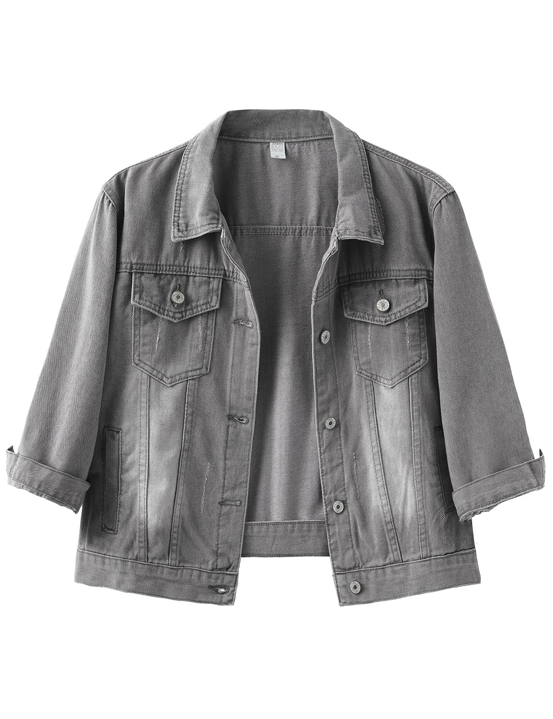 Locachy Womens 3/4 Sleeve Short Denim Jacket Lapel Button Down Cropped Trucker Jean Jackets Coats