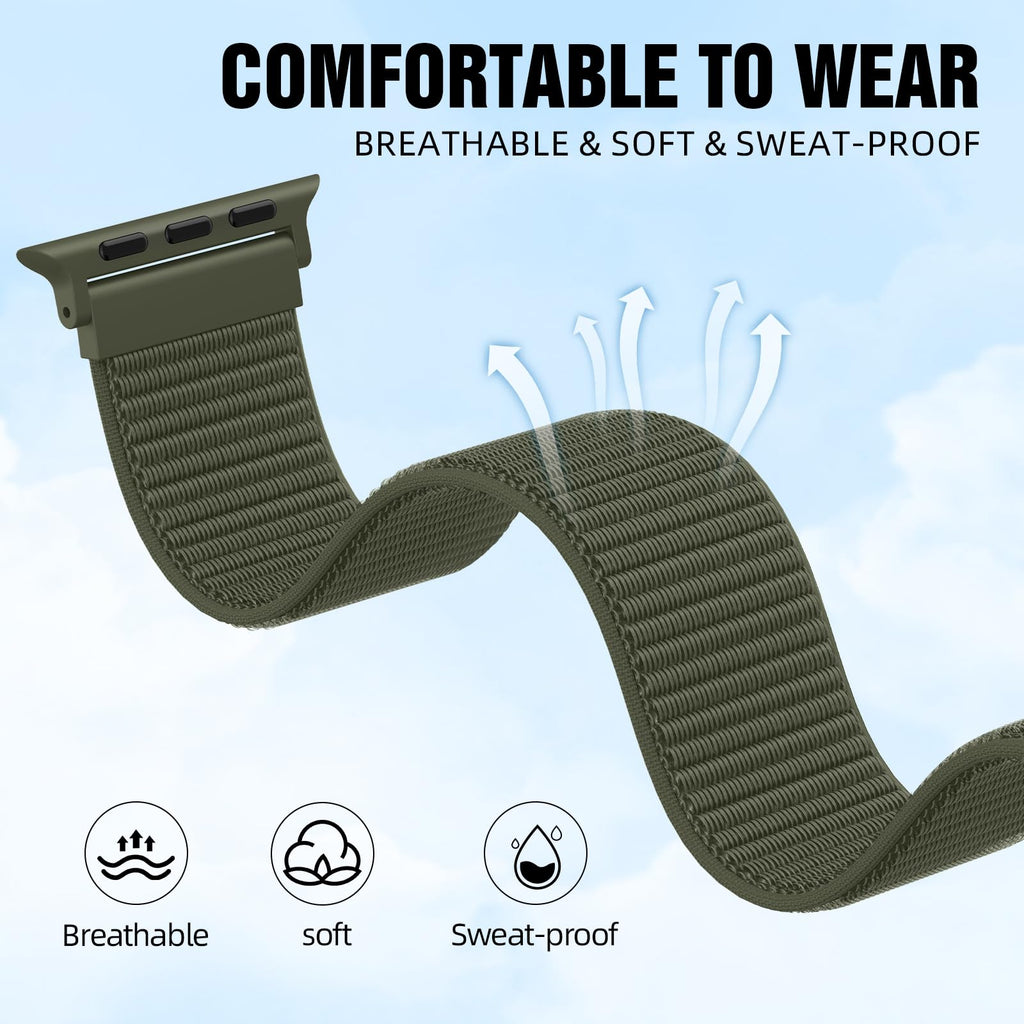 Nylon Sport Band Compatible with Apple Watch Band 38mm 40mm 41mm 42mm 44mm 45mm 46mm 49mm, Adjustable Breathable Women Men Braided Strap Loop for iWatch Series 11/10/9/8/7/6/5/SE Ultra 3/2/1