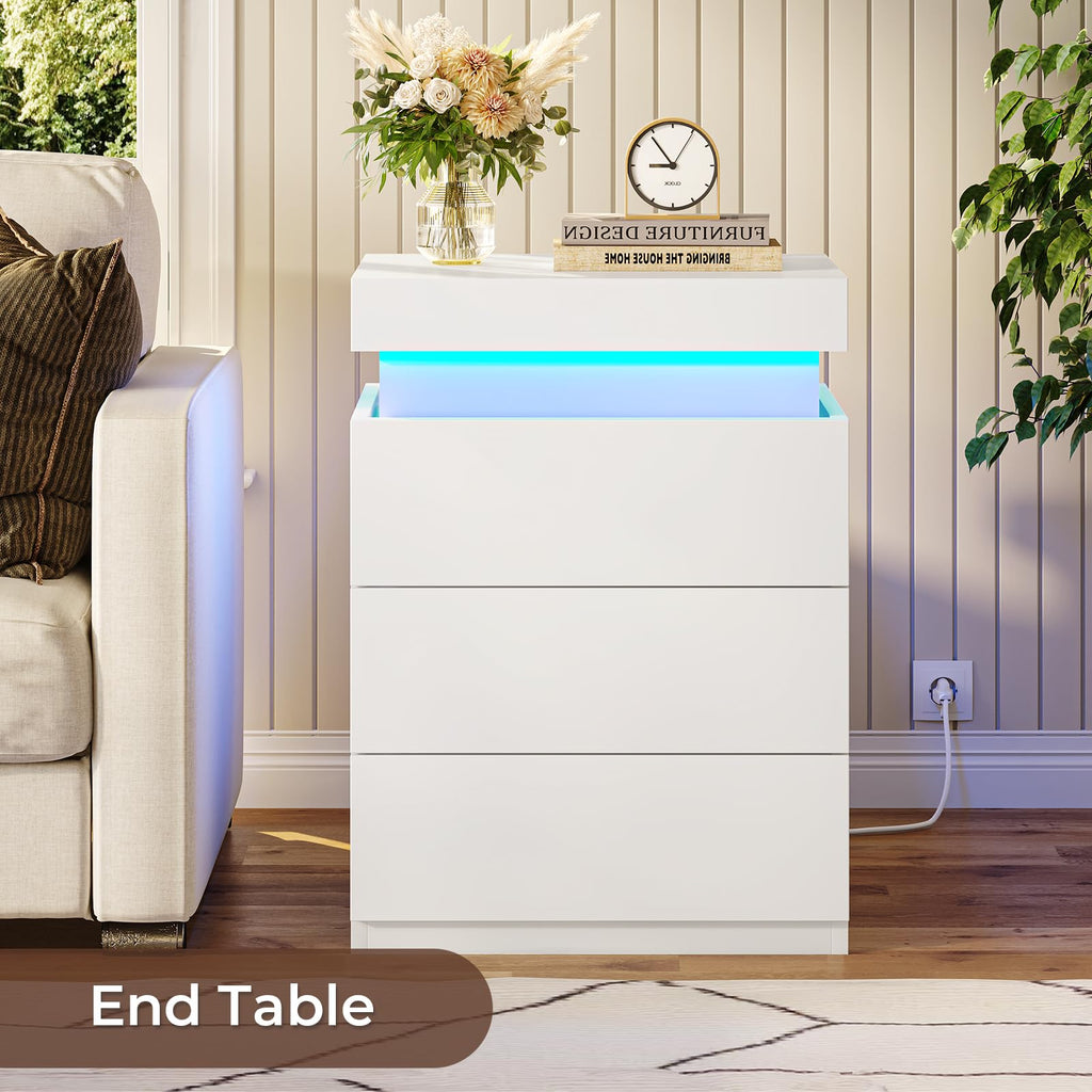 BTHFST LED Nightstands Set of 2,Night Stands for Bedroom Set of 2,Nightstand with Charging Station and Sliding Top,Bedside Table with Power Outlets & Drawers,Modern End Side Table (Black)