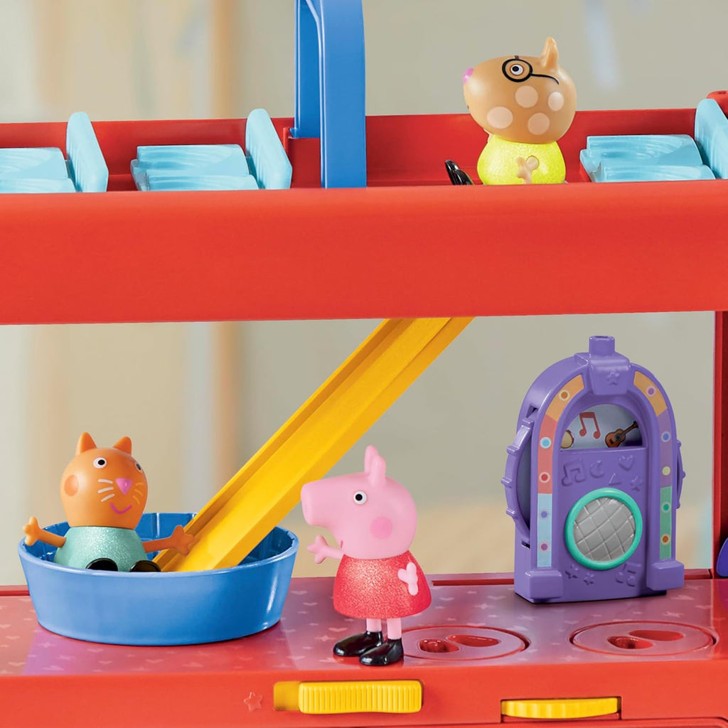 Peppa Pig 2-in-1 Party Bus Playset with 3 Figures and 13 Accessory Pieces, Preschool Toys for Girls and Boys, Kids Gifts, Ages 3+