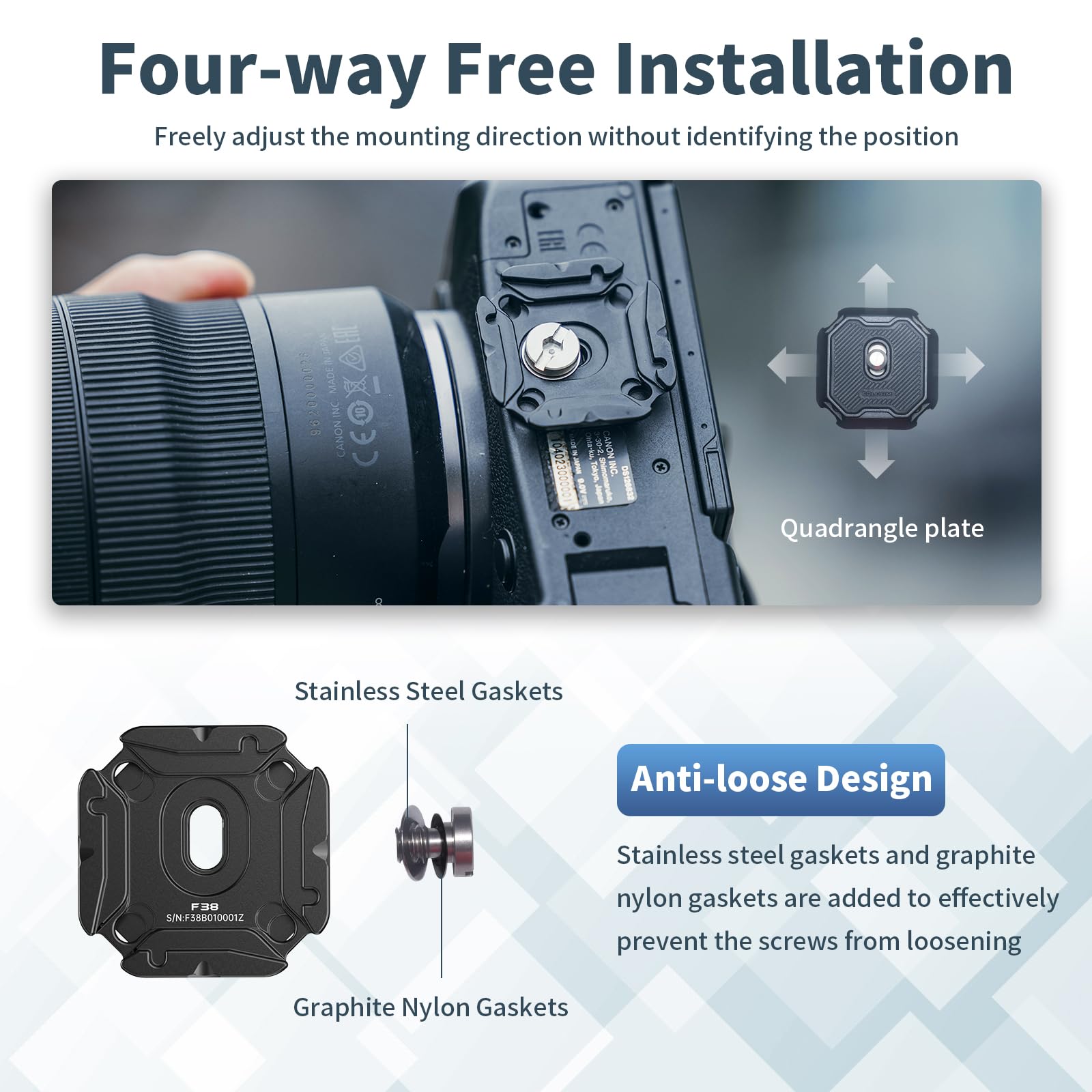 ULANZI F38 Camera Quick Release Plate w 1/4" to 3/8" Screw Thread, Quick Release System QR Plate Camera Tripod Mount Adapter for Sony Canon Monopod DSLR Stabilizer Slider DJI Switch Between Stablizer