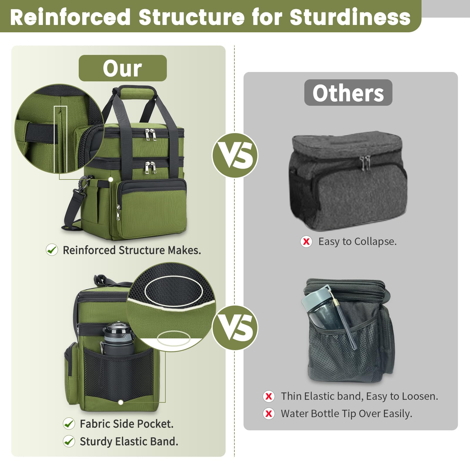 holuxer Insulated Lunch Bag & Lunch Box for Men - Double Deck Reusable Lunch Bag for Women Tote Cooler Bag Leakproof Soft Expandable - Large Lunchbox for Work/Adult/Picnic/Outdoor (Black，15L)