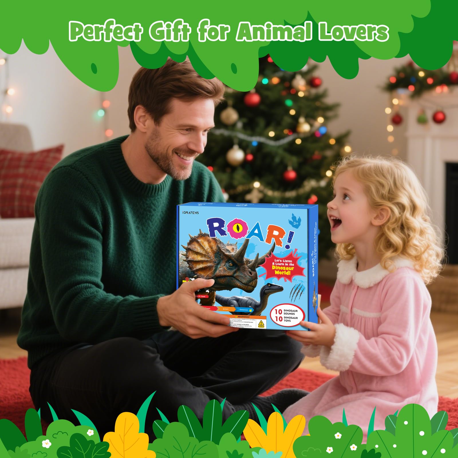 iGRATENS Dinosaur Toys with Sound Books, 10PCS Dino Toy for Toddlers & Animal Sounds Book with 10 Buttons, Realistic Plastic Animal Figures, Dinosaur Toys for Kids 3-5, Dinosaurs Lover Gifts for Kids