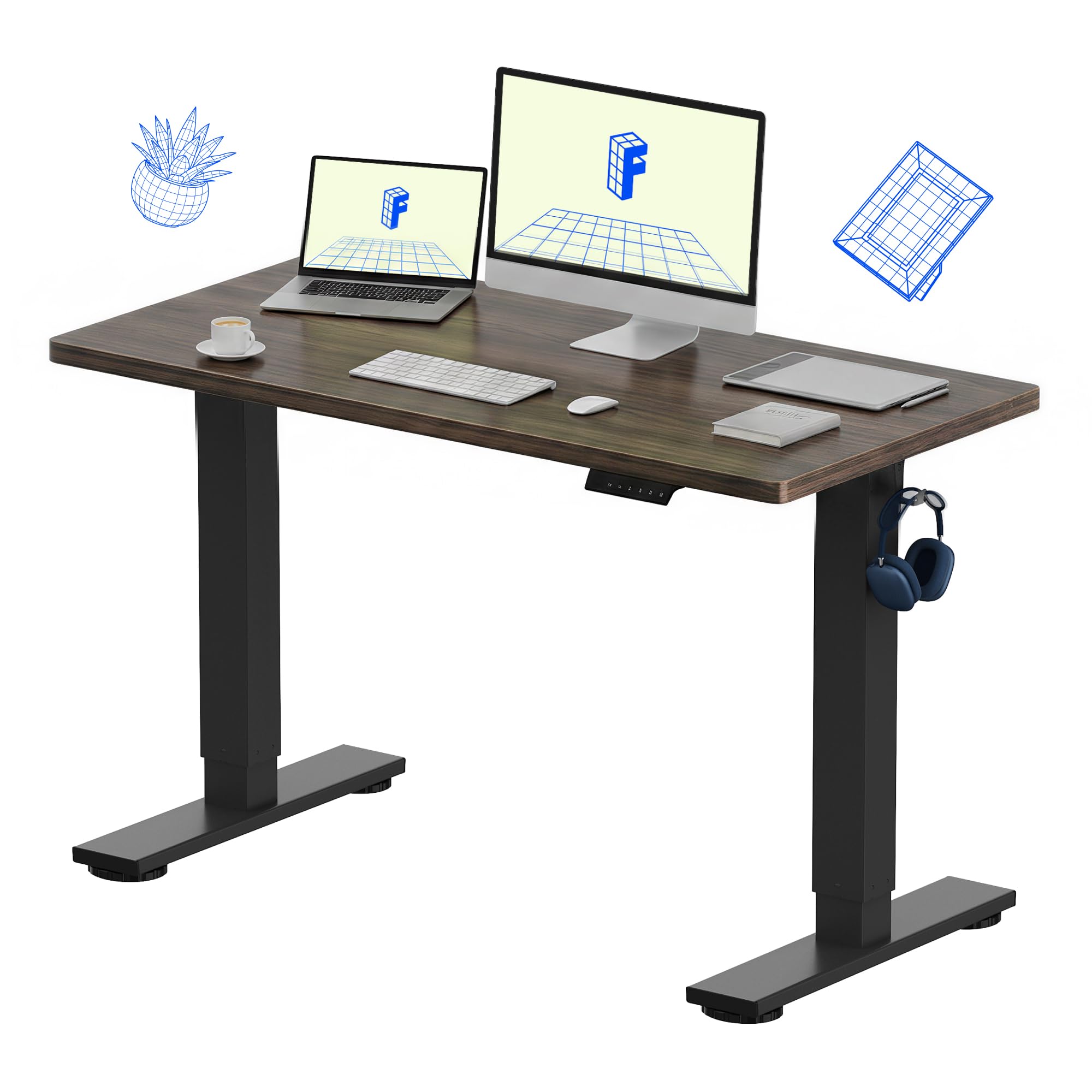 FLEXISPOT EN1 One-Piece Standing Desk, Electric Adjustable with 4 Memory Presets, 176 LBS Capacity, Stable & Quiet, Seamless Desktop for Home Office & Dual Monitors, 40"x24" Black
