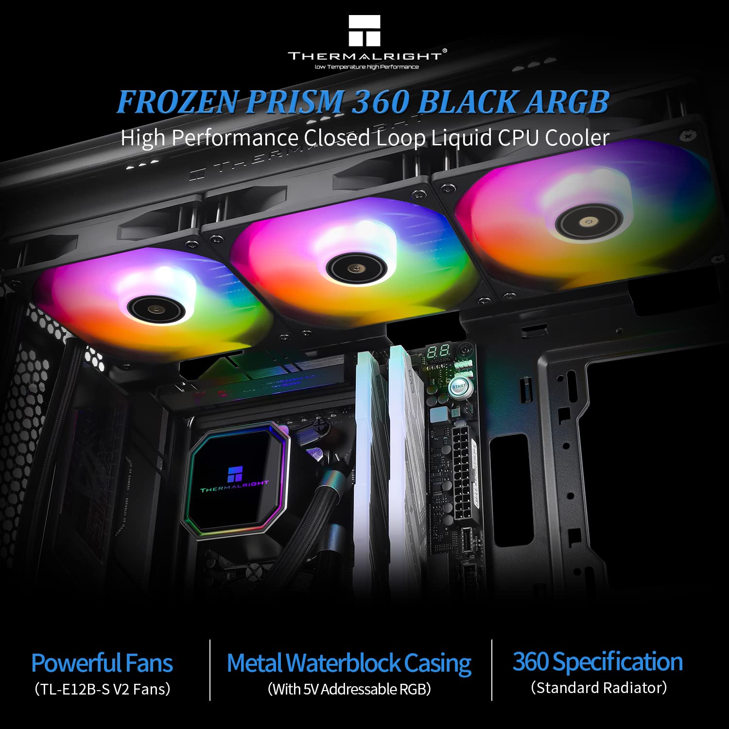 Thermalright Frozen Prism 240 Black CPU Liquid Cooler,Efficient PWM Controlled Pump 3300RPM,TL-E12 Series PWM Fan×2,Water Cooling Computer Parts,for AMD AM4/AM5,Intel LGA1150/1151/1200/1700/1851