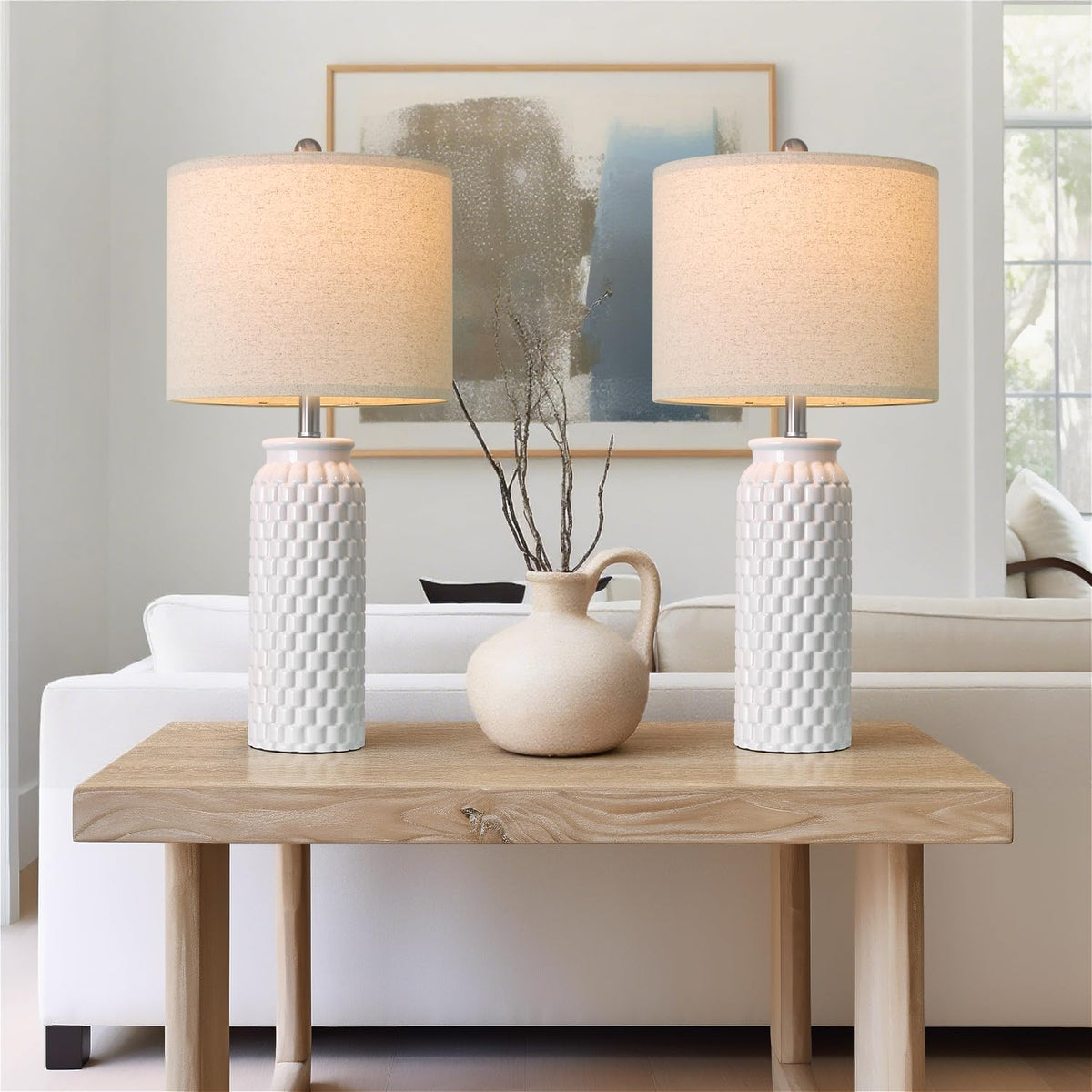 USumkky 20.5" Gold Modern Ceramic Bedside Lamp Set of 2 for Bedroom Decor Farmhouse Table Lamp for Living Room Office Dorm