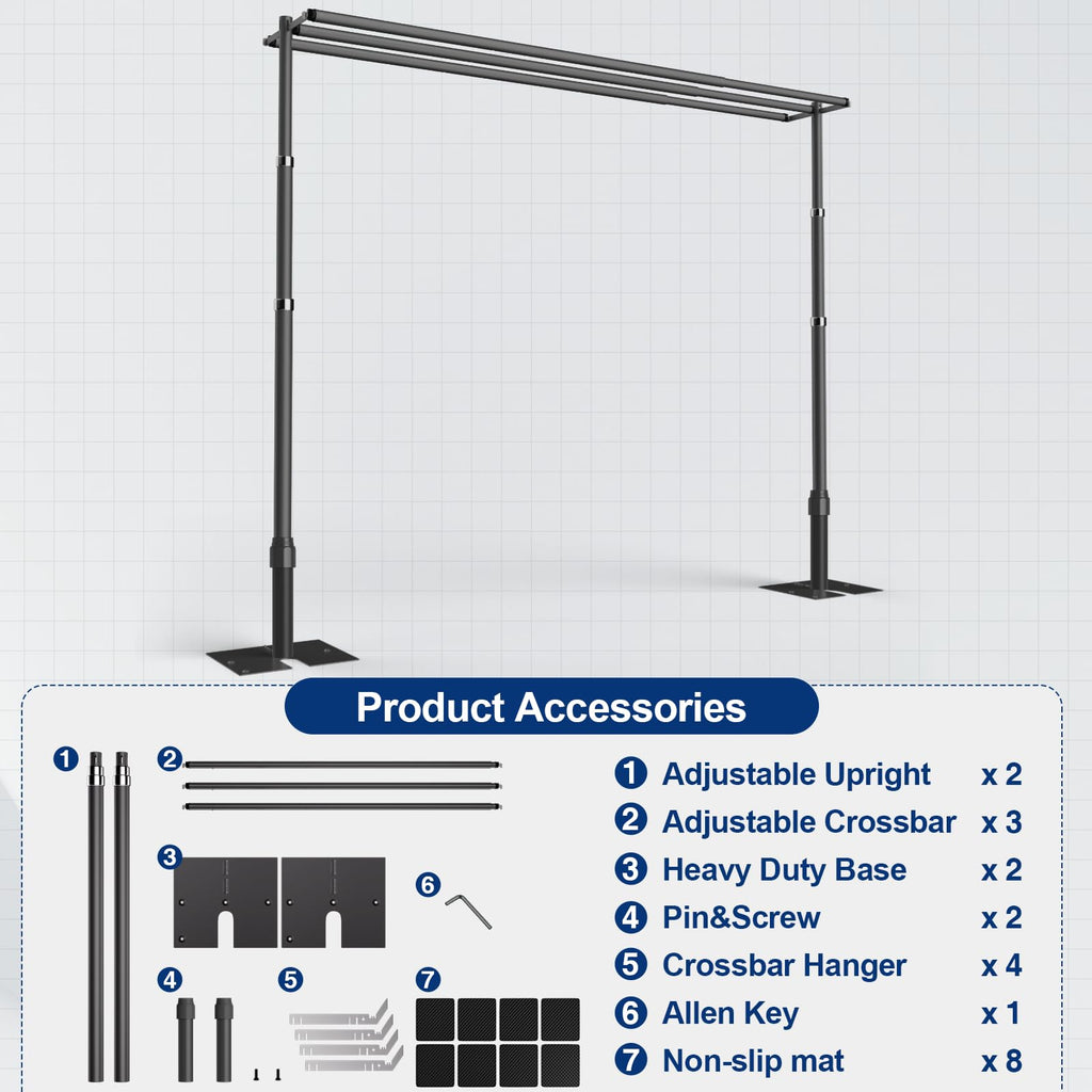 EMART Backdrop Stand Heavy Duty 8.9x10Ft,Three Crossbar Pipe and Drape Photo Background Support Kit, Adjustable Metal Frame with Flat Base for Wedding Birthday Party Decorations-Black