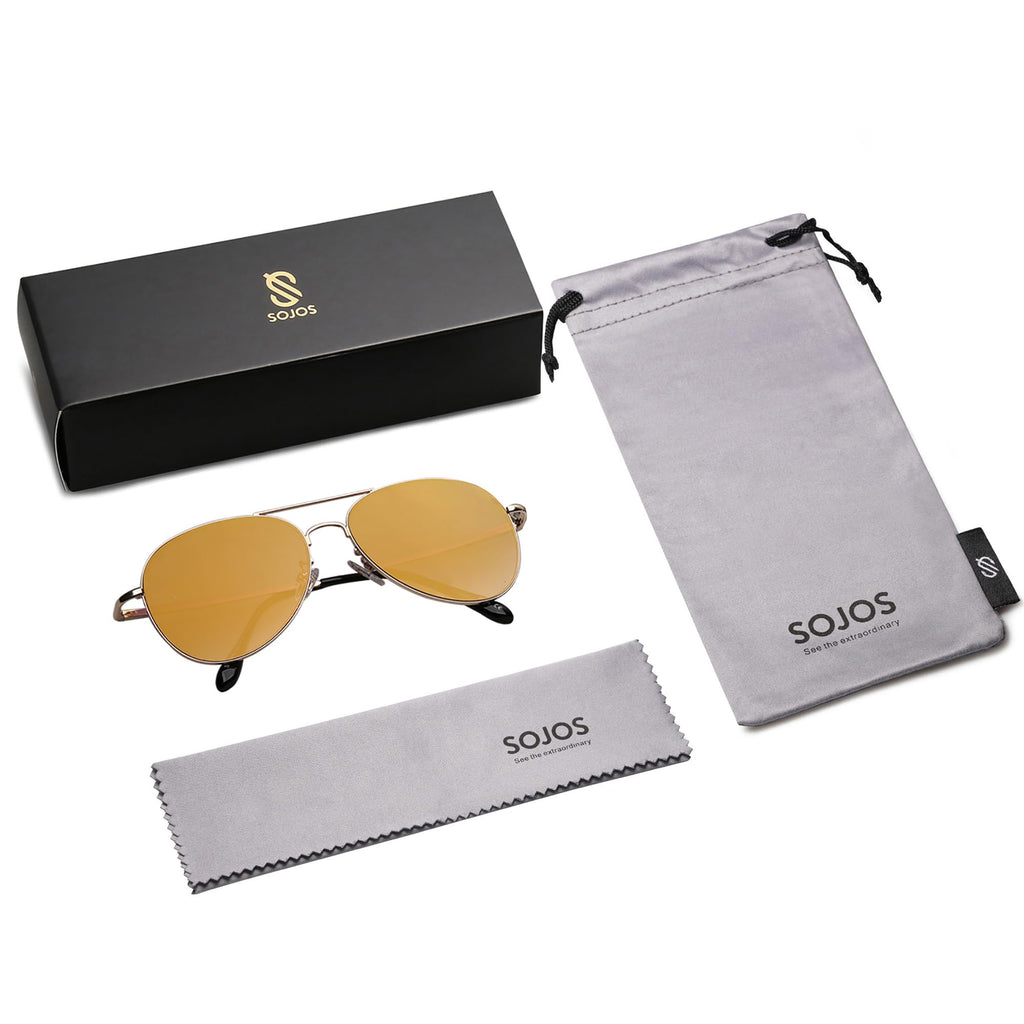 SOJOS Classic Aviator Sunglasses for Women Men Metal Frame Spring Hinges SJ1030