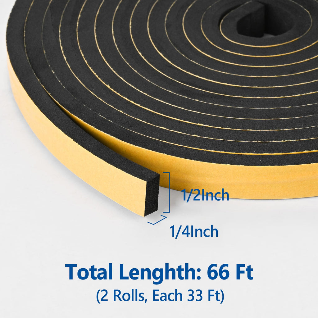 Kikerike Self Adhesive Foam Tape Weatherstrip 1In x 1/2In x 20Ft High Density Foam Insulation Strips Seal Weather Stripping with Strong Adhesive for Door and Window Sound Isolation Soundproofing