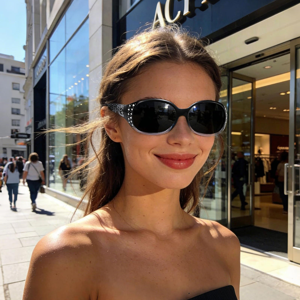 HAOLOTA Polarized Sunglasses for Women, Rhinestone Wrap Around Sunglasses with UV400 Protection
