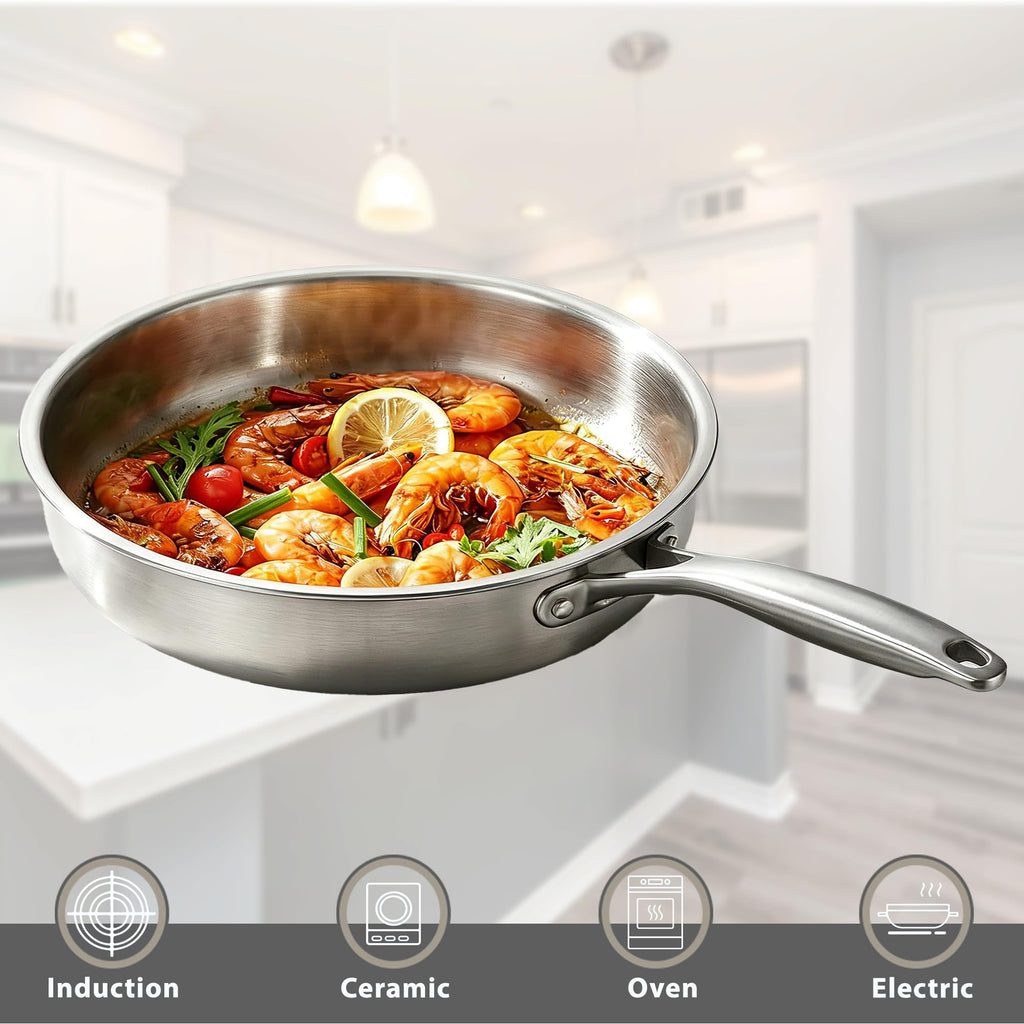 Stainless Steel pots and pans set, 6 Piece Nonstick Induction Kitchen Cookware Set, Works with Induction/Electric and Gas Cooktops, Nonstick, Oven Safe, Camping Cookware