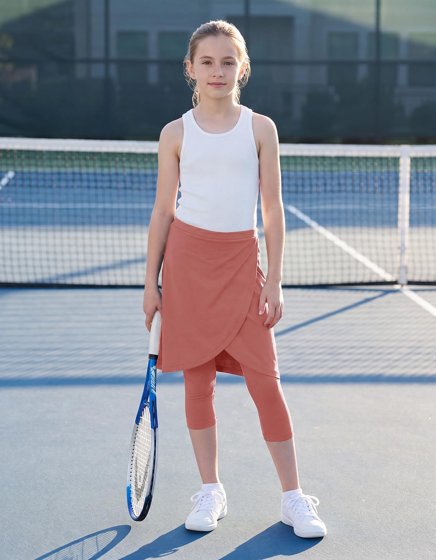 CharmWM Girls High Elastic Waist Capri Pants Kids Cute Active Golf Tennis Skorts Leggings Skirts Trousers