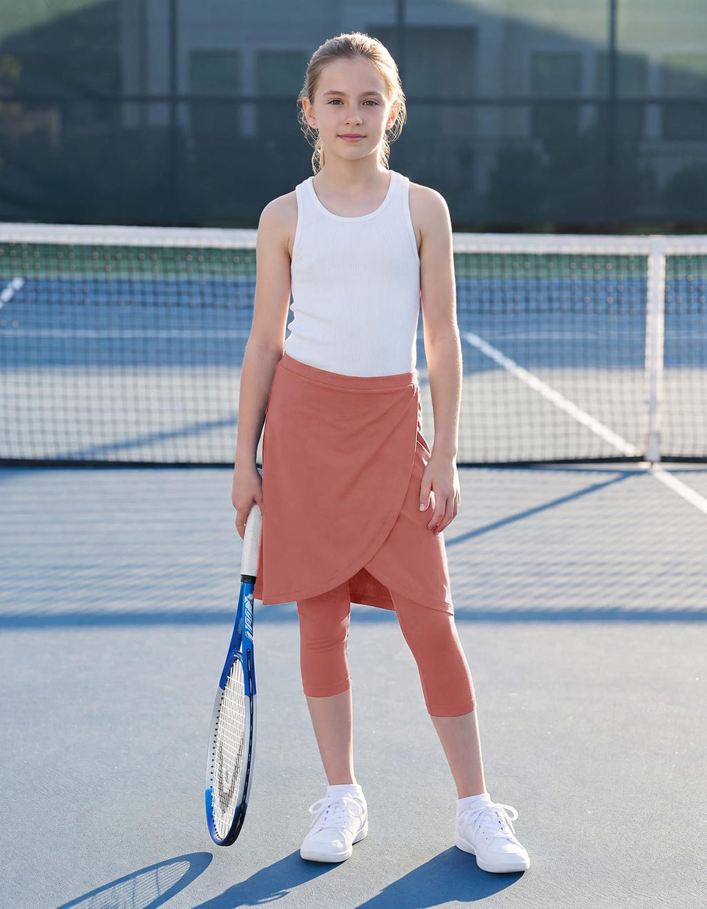 CharmWM Girls High Elastic Waist Capri Pants Kids Cute Active Golf Tennis Skorts Leggings Skirts Trousers