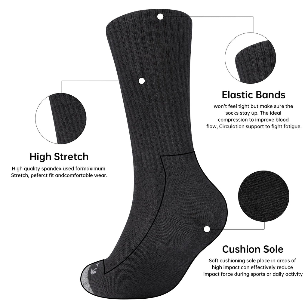 Monxiery Mens Cotton Moisture Wicking Cushioned Crew Socks, Athletic Performance Work socks