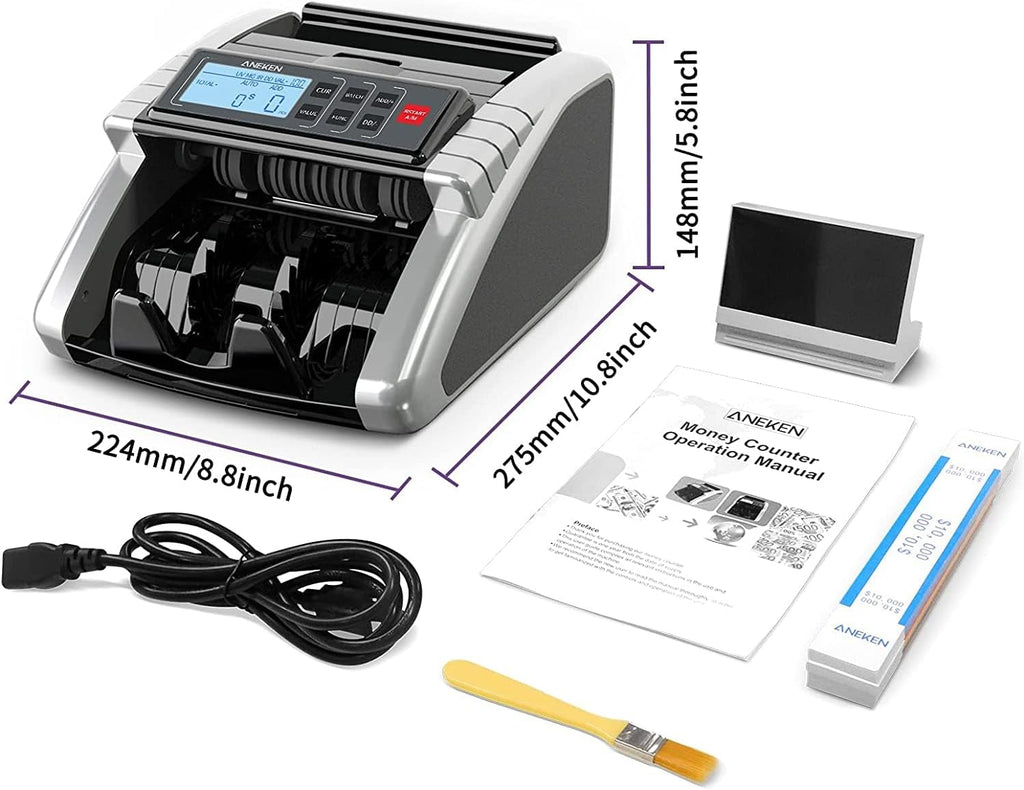 Aneken Money Counter Machine with Value Count, Dollar, Euro UV/MG/IR/DD/DBL/HLF/CHN Counterfeit Bill Detectors，Add and Batch Modes, Cash Counter with LCD Display | Jam-free and durable