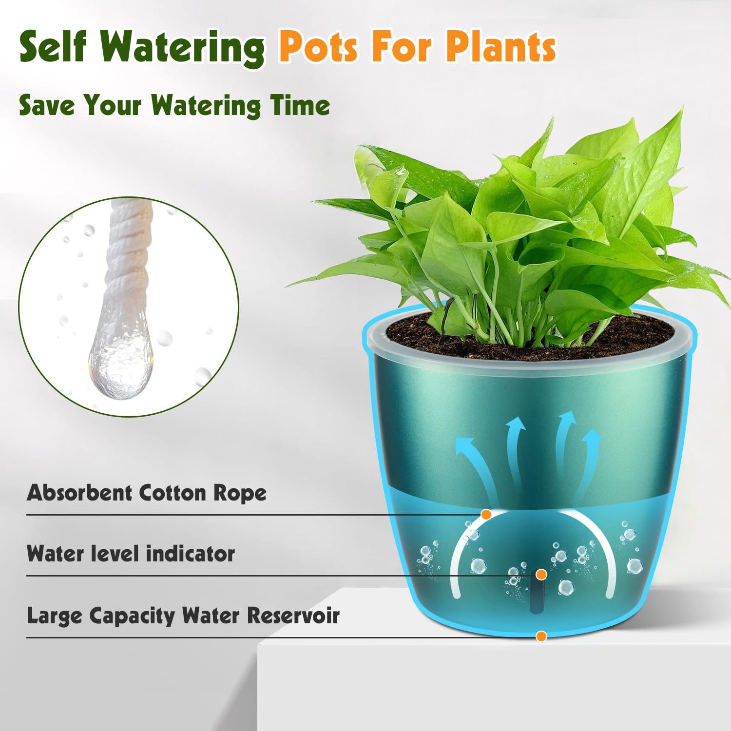 Self-Watering Pots for Indoor Plants, 16-Pack Self Watering Planter with Drainage Holes, Small African Violet Pots with Water Indicator, 10-Pack 5''/6-Pack 6.7'' Orchid Pot, Black