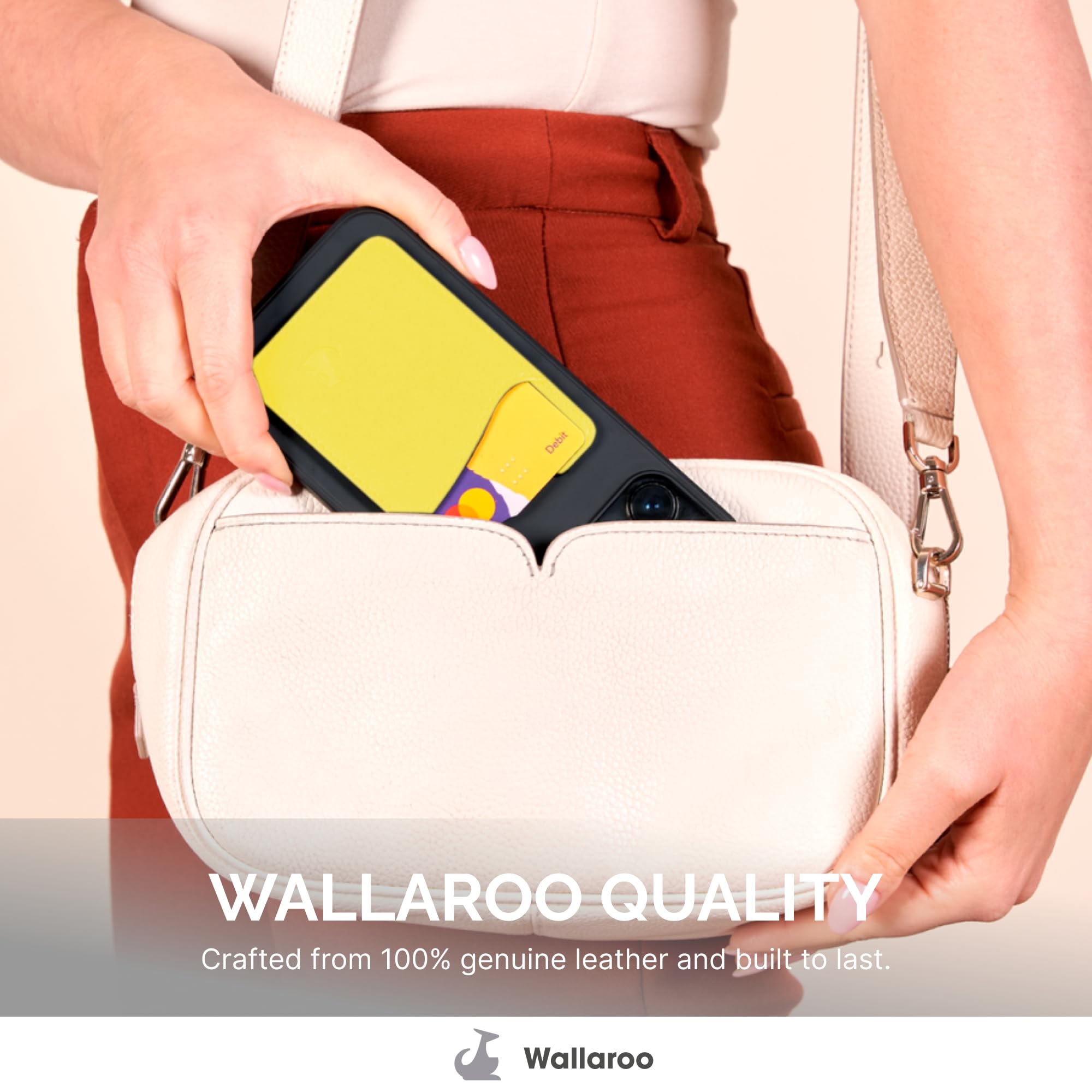 Wallaroo Premium Leather Cell Phone Wallet Stick On - Android and iPhone Wallet and Card Holder for Women and Men - Durable with Non-Slip Lining Secures Up to 3 Cards