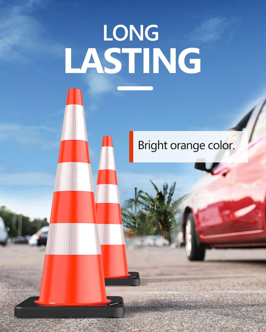 (4 Pack) BATTIFE Traffic Cones 18 Inch with Black Weighted Base, PVC Green Cone for Traffic Control,Construction Events, Driveway Road Parking Lot