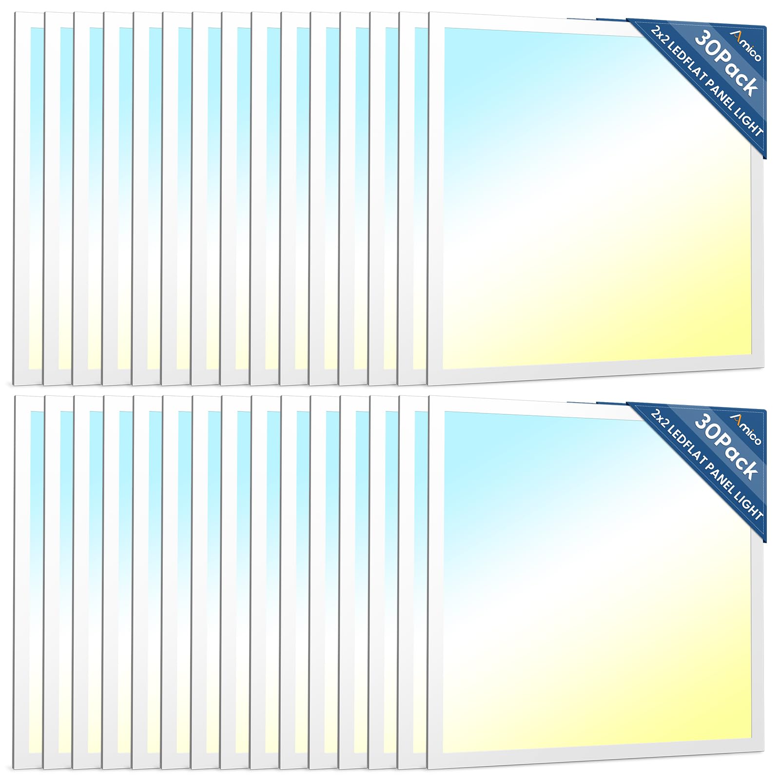 Amico 36 Pack 2x4 LED Flat Panel Light Fixture, 6250 LM, 4000K/5000K/6500K, 30W/40W/50W, Dimmable 0-10V, LED Drop Ceiling Lights for Office Commercial Use, Dustproof ETL Listed, FCC, DLC