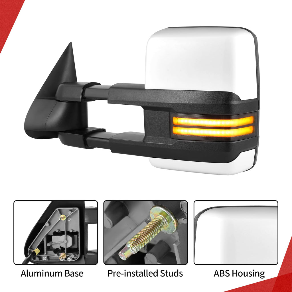 YITAMOTOR Towing Mirrors Compatible with 07-13 Silverado 1500 2500 3500 Tahoe Suburban Avalanche GMC Sierra Yukon Cadillac LED Turn Signal Light Power Heated Manual Telescoping Folding